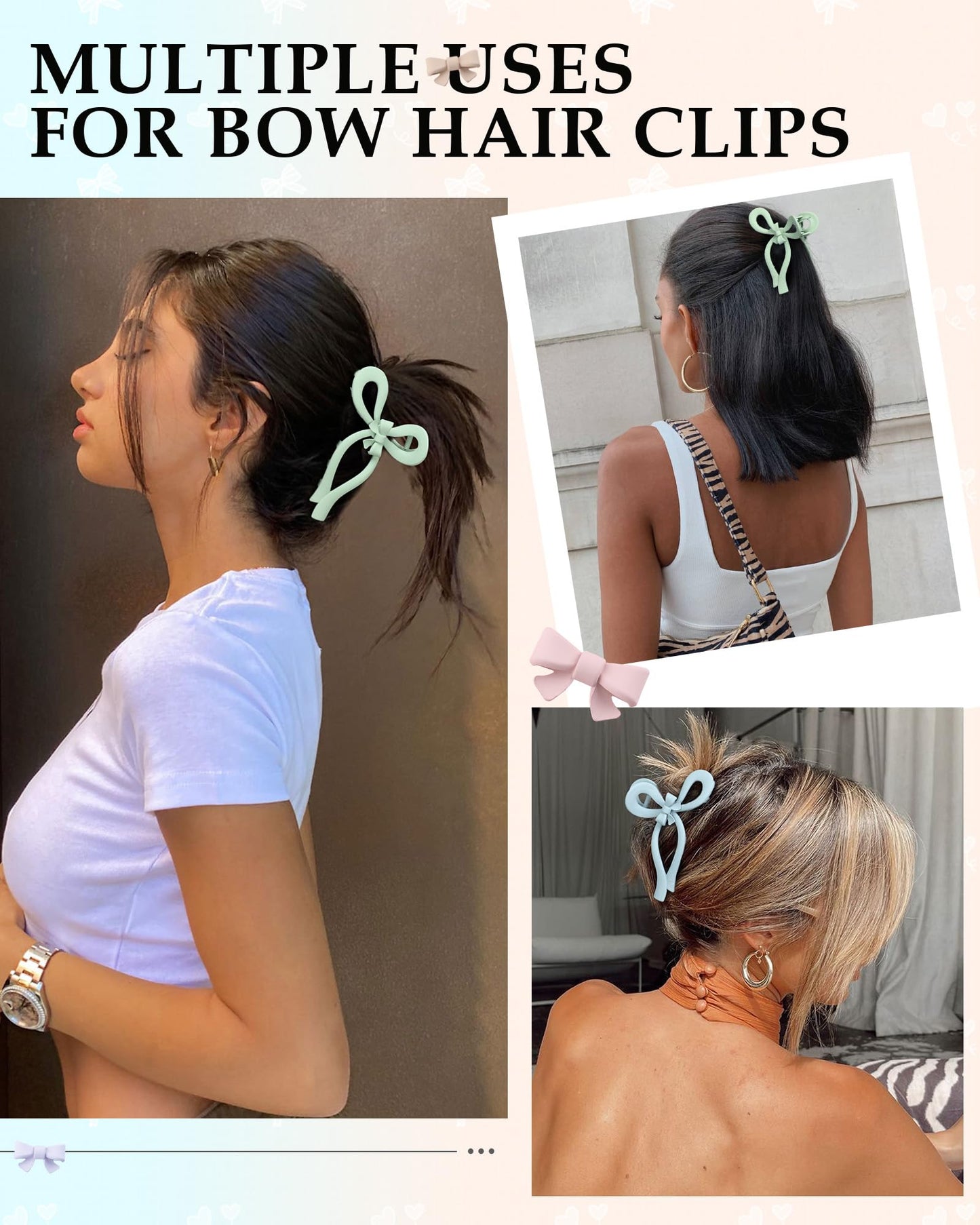 4 PCS Bow Hair Clips for Women Bow Claw Clip 5" Large Hair Claw Clips for Thick and Thin Hair Cute Bows Jaw Clip (Light Blue + Blue + Light Green + Lake Blue)