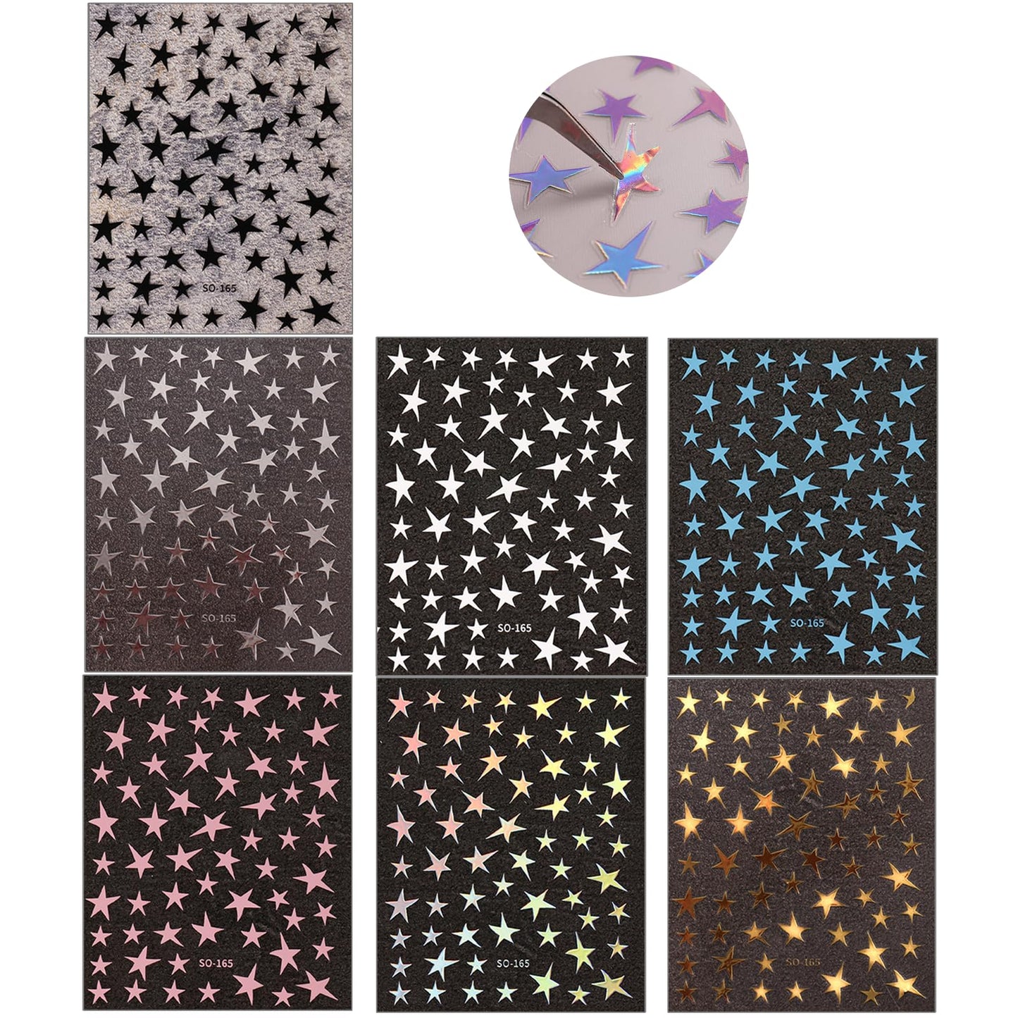 7 Sheets Star Nail Stickers Decals Gold Silver White Black Star Nail Art Stickers 3D Self Adhesive Star Nail Decals Star Nail Designs Nail Art Supplies for Women Nail Manicure Decorations