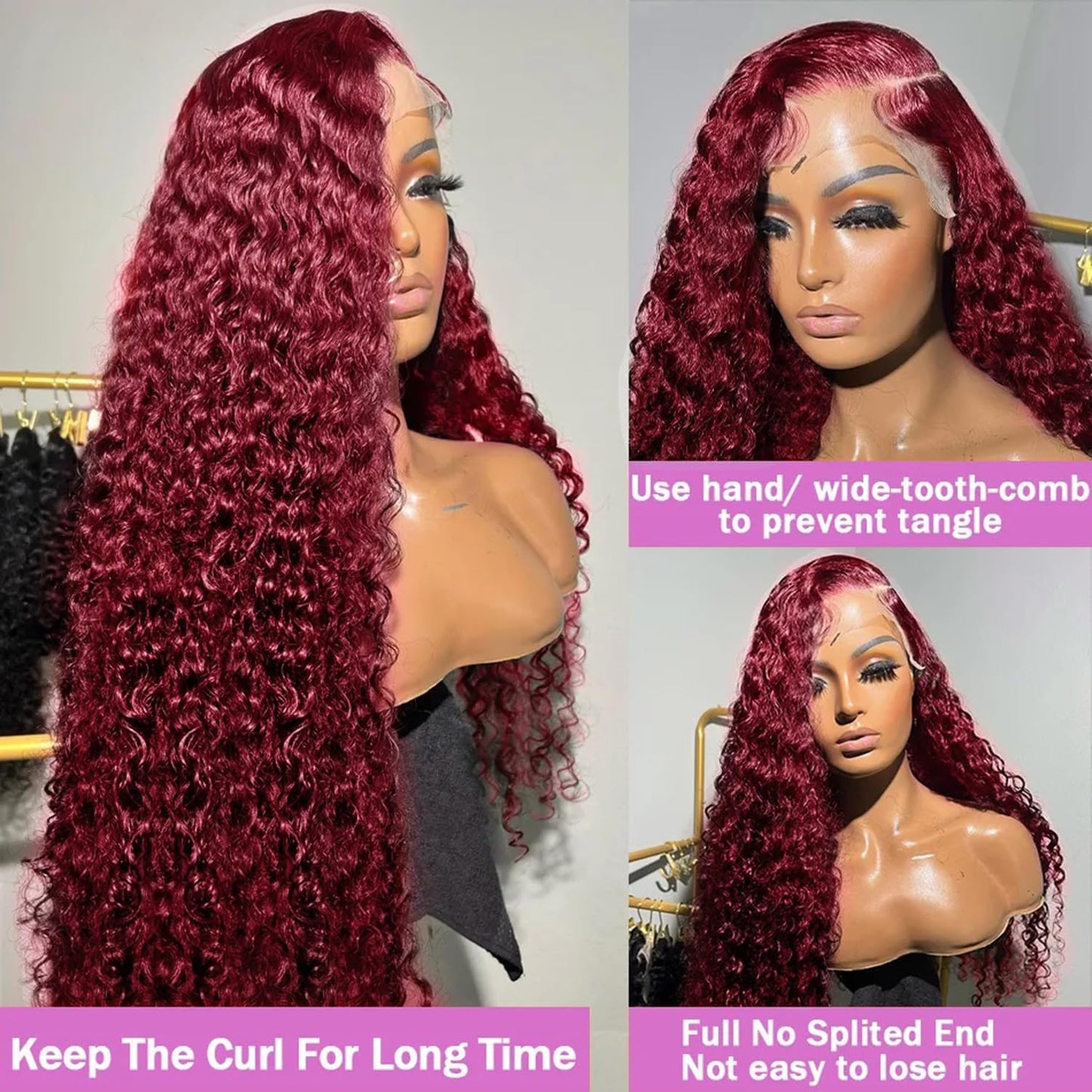 99j Burgundy 13x5 Deep Wave HD Lace Front Wigs Human Hair Pre Plucked Colored Curly Human Hair Wig Glueless Deep Curly Lace Frontal Wigs Red Human Hair Wigs for Women 180% Density (24 Inch)