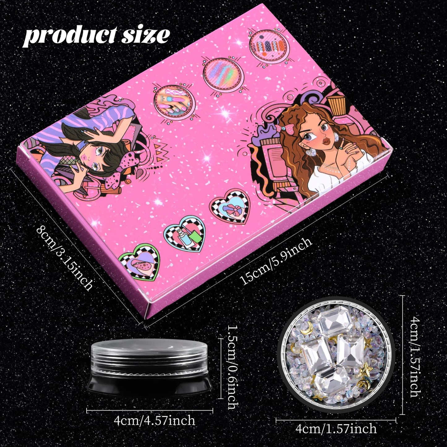 6 Wheels Mixed Sparkle Nail Art Rhinestones Diamonds Crystals Butterfly Beads Artificial Pearls Gold Silver Nail Studs Gems Metal Hollow Rivets Charms (White)
