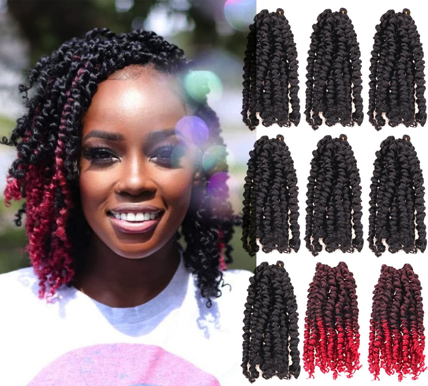 6 Inches 9 Packs Passion Twist Crochet Hair-Mixed Color Combo Pack(7 packs 1B+2 packs T1B/BUG),Pre-twisted Pre Looped Soft&Bouncy Synthetic Braided Hair Extensions For Black Women(6"-9 Packs,1B+TBUG)