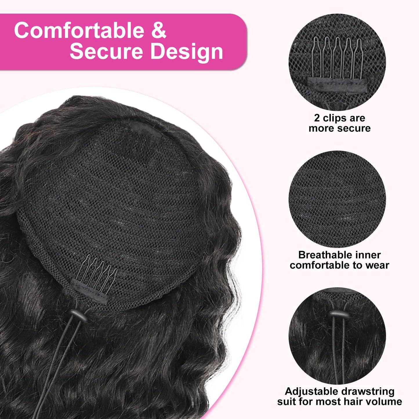 AISI BEAUTY Black Ponytail Extension Curly Drawstring Ponytail for Women Full Fake Ponytail 18 Inch Synthetic Curly Pony Tails Hair Extensions
