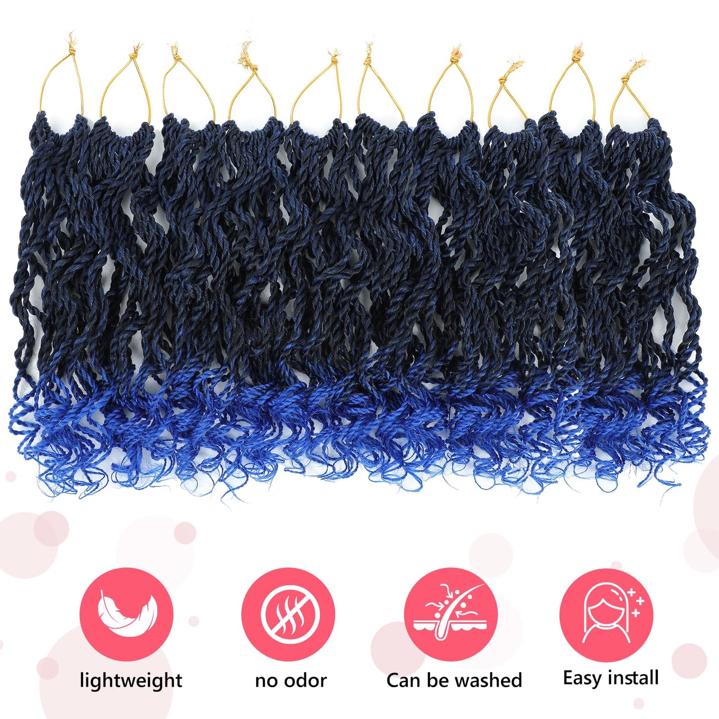 Wavy Senegalese Twist Crochet Hair For Black Women 8 Inch 10 Packs Senegalese Twist Braiding Hair Crochet Twists Pre Looped Twist Crochet Hair Curly Crochet Twist Hair With Curly Ends(1B/BLUE)