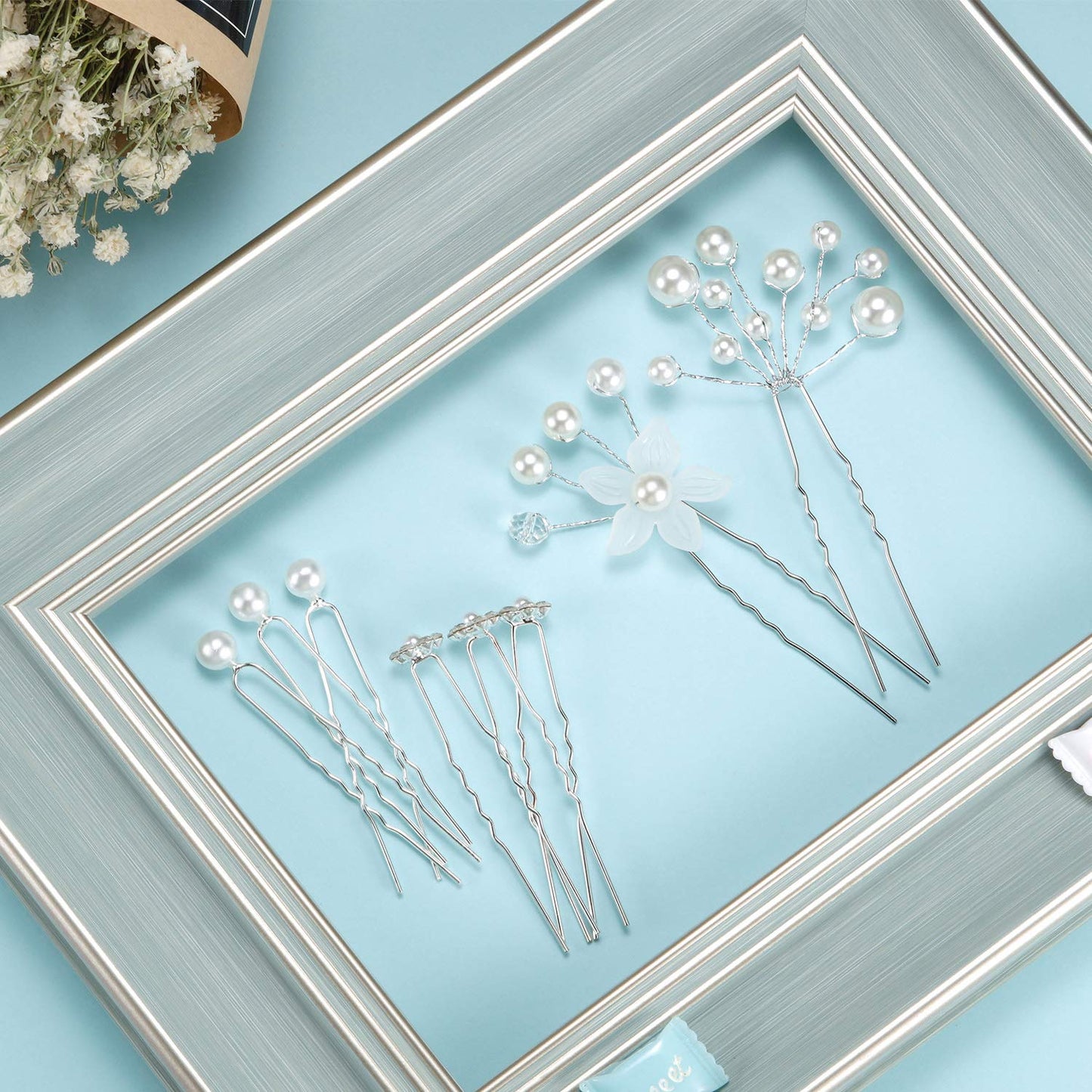 44 Pieces Wedding Hair Accessories: Faux Pearl Crystal Comb Clips, U-shaped Flower Rhinestone Pearl Hair Clips for Bride and Bridesmaids (Classic Style)