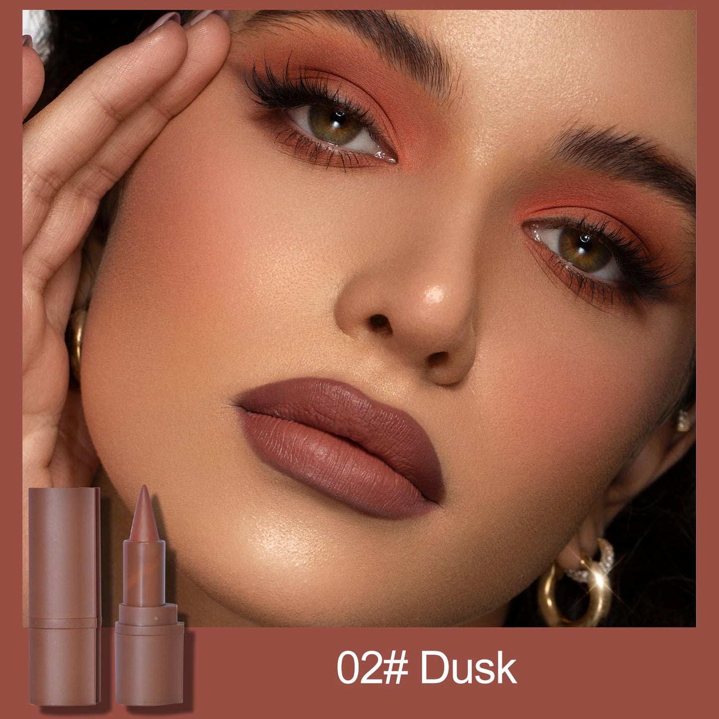 Erinde 2-in-1 Lip Liner and Lipstick Lip Combo Set, Matte Nude Dark Brown Red Lip Liner Creamy Lip Pencil Crayon, High Pigmented Long lasting Lipstick Makeup, 02# Dusk