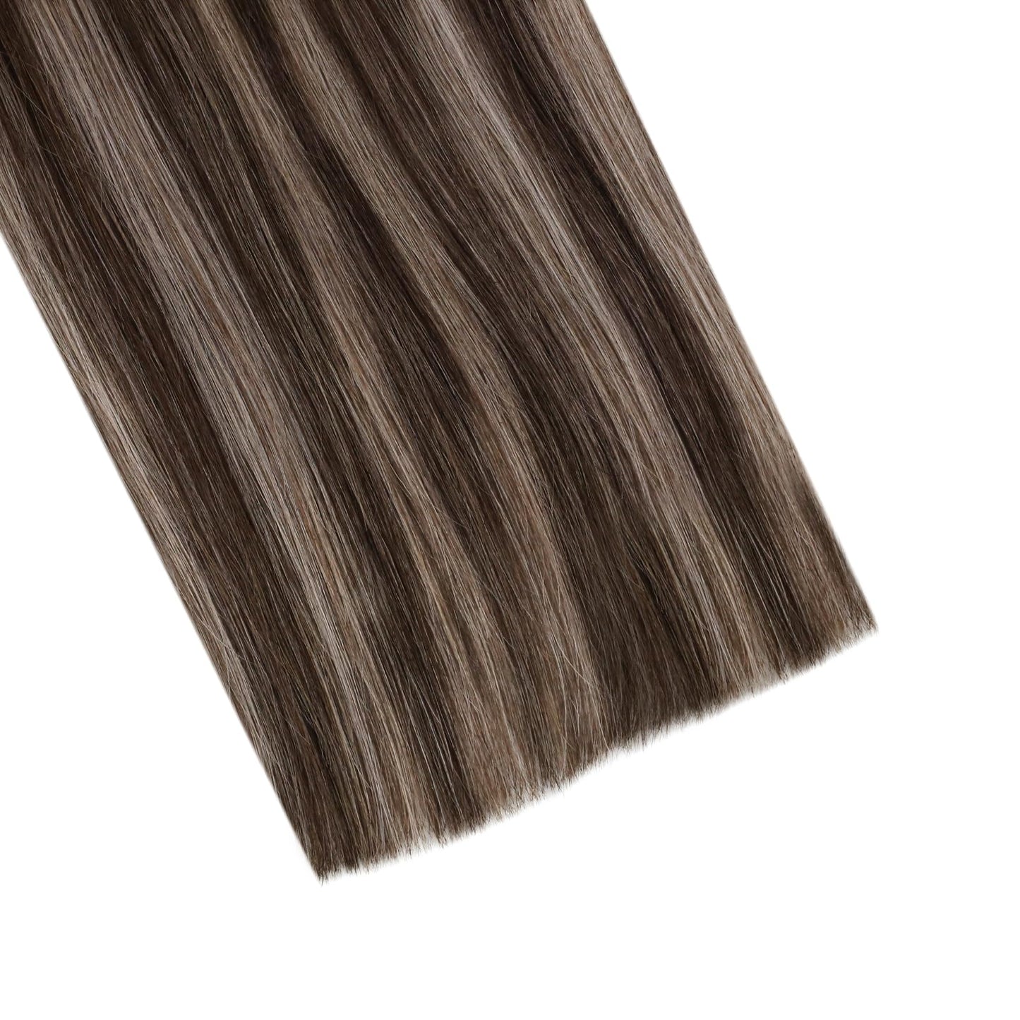 Ugeat Tape in Hair Extensions Human Hair Brown Balayage Hair Extensions Tape in Dark Brown Highlight Ash Brown Ombre Seamless Tape in Human Hair Extensions for Women Short Hair 12 inch 20Pcs 30G