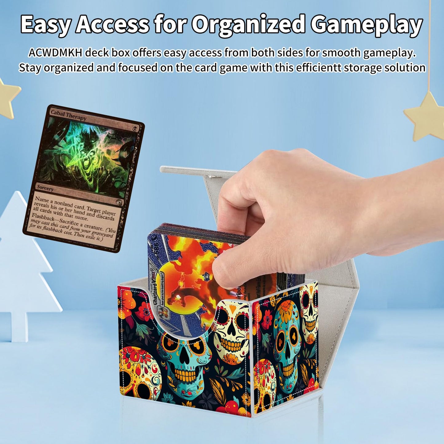 ACWDMKH for MTG Commander Deck Box,Card Deck Box for Trading Card Yugioh MTG Cards,Fits 100 Double Sleeved Cards,PU Leather Magnet TCG MTG Deck Case for Magic Commander Deck Box,Flower Skull