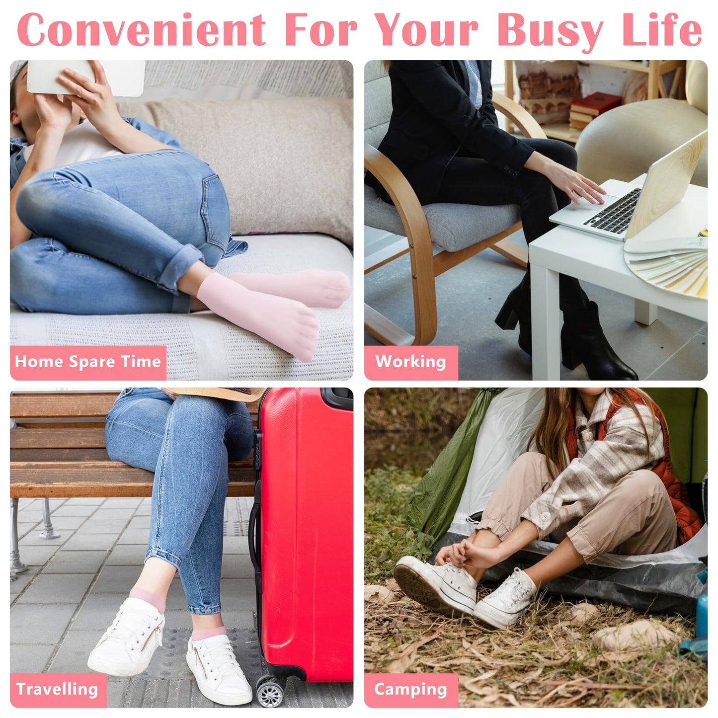 2Pairs Silicone Socks for Dry Cracked Feet Women,Non-Slip Moisturizing Foot Mask Exfoliating Socks,Gel/Aloe Vera SPA Repair Socks,Post Pedicure Heel Cracking & Softening Foot Treatment - Pink + White