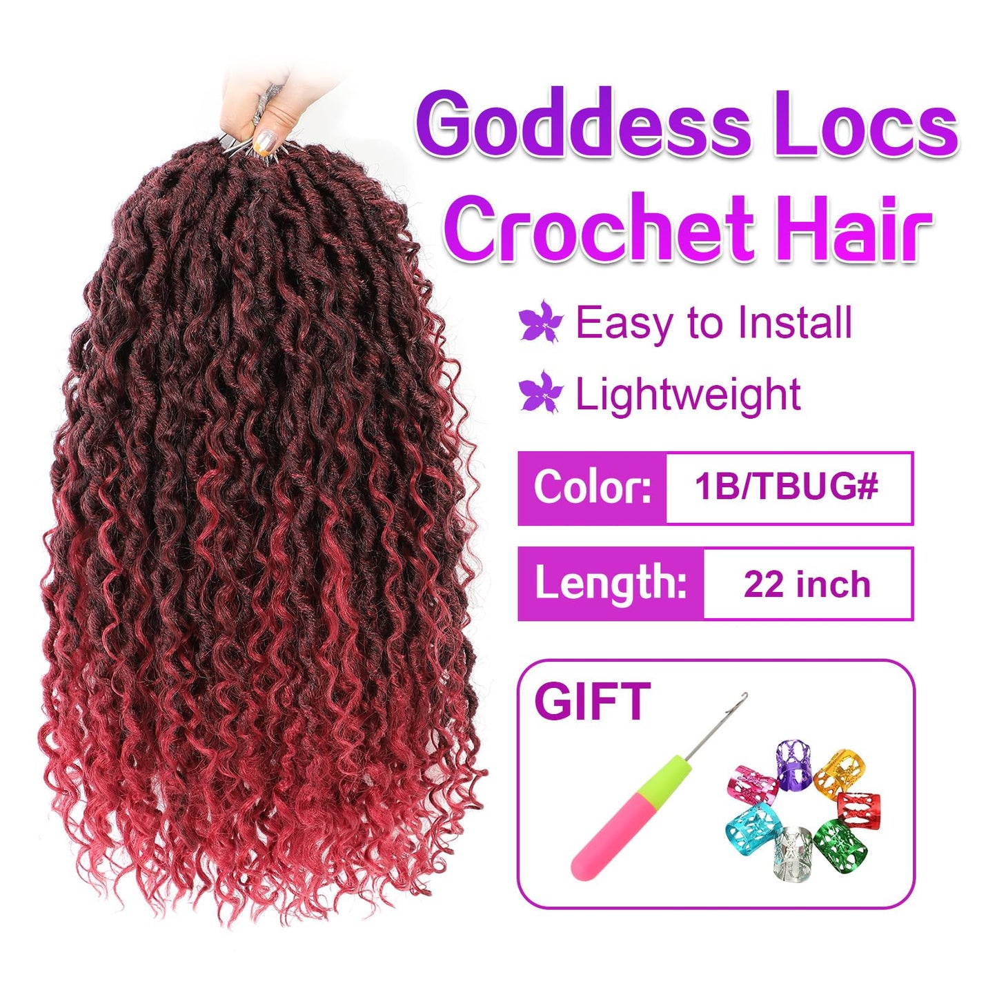 Goddess Locs Crochet Hair 8Packs River Faux Locs Crochet Hair for Black Women Pre Looped Synthetic Deep Curly Hairstyle (22in Tbug)