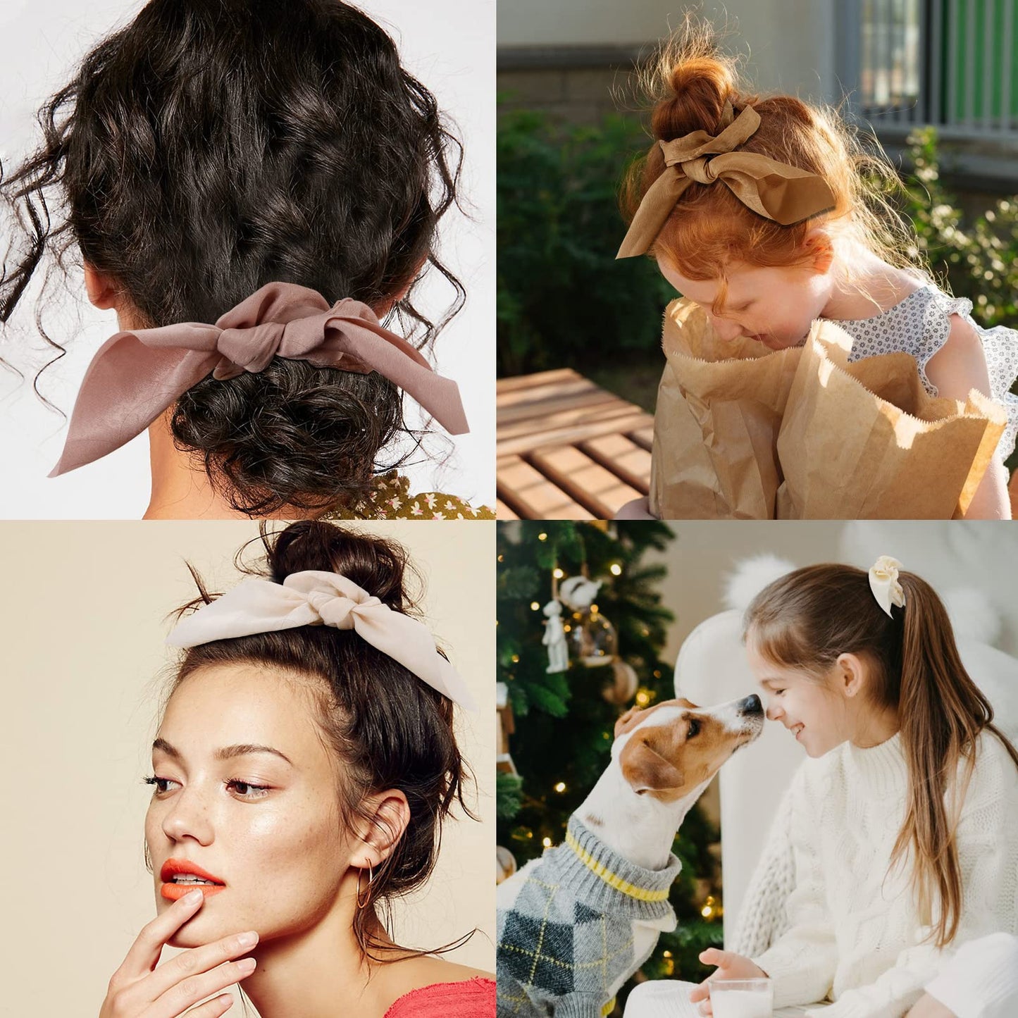 ACO-UINT 20 Pack Satin Scrunchies - Thick Hair Ponytail Holders with Bows for Girls and Women