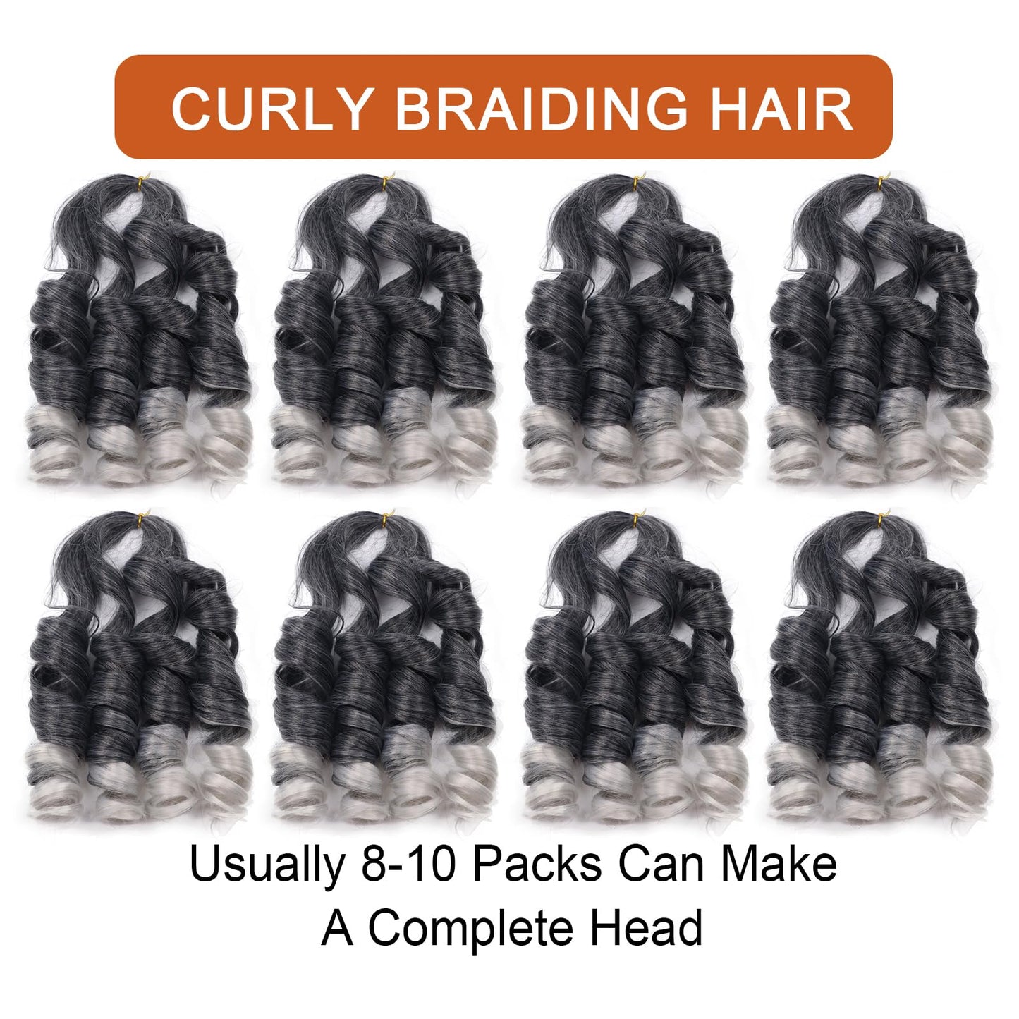 French Curly Braiding Hair 14 Inch 8 Packs Curly Braiding Hair Pre Stretched for Goddess Braids French Curls Braiding Hair With Curly Ends French Curl Crochet Hair for Black Women(T/Gray)