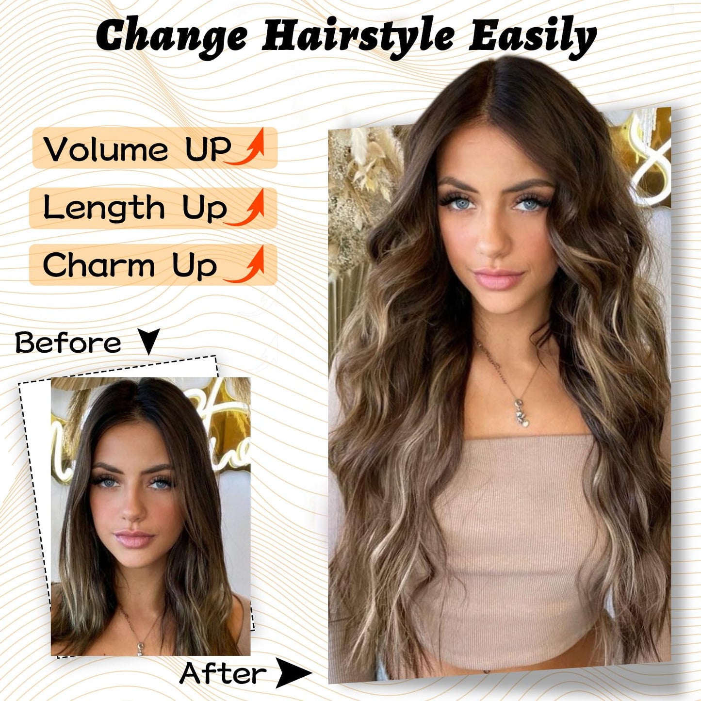 NAYOO Long Wavy Wigs for Women 26 Inch Middle Part Curly Wig Synthetic Heat Resistant Fiber Women Wigs for Daily Party Use (Auburn-2)