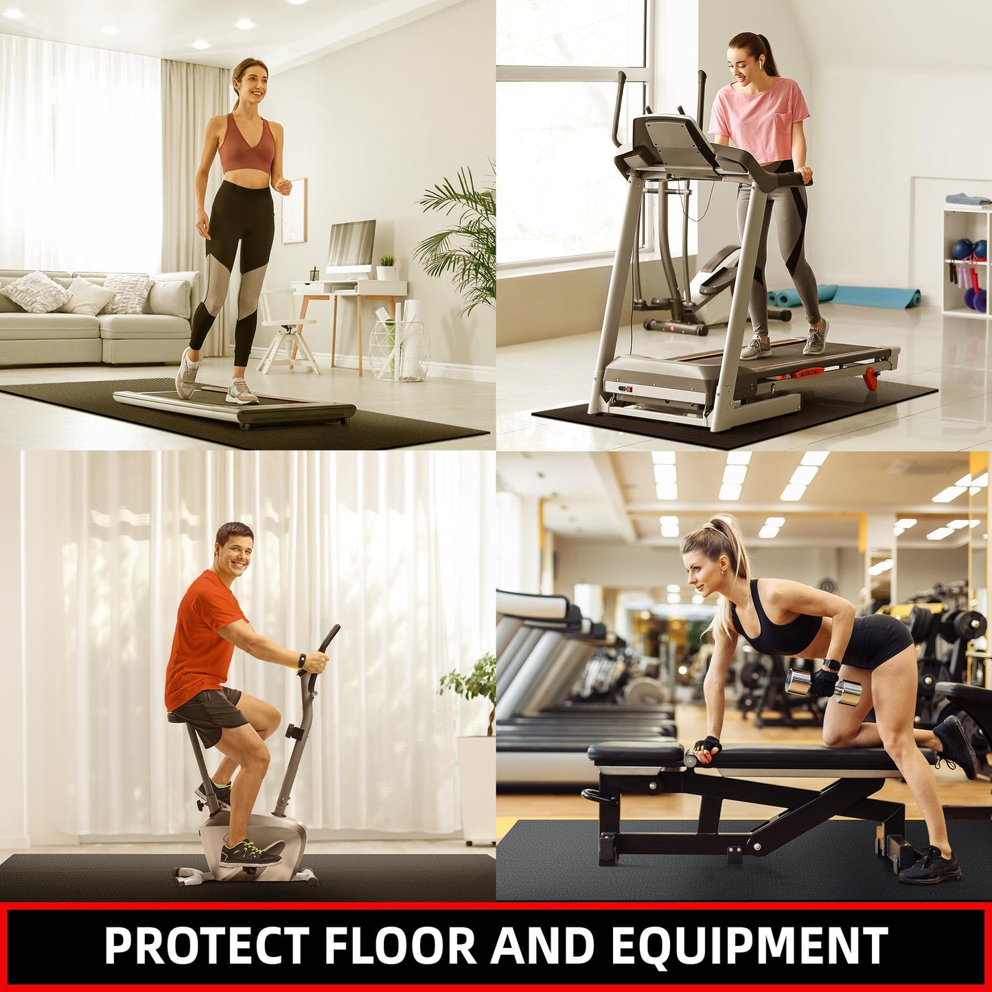 GymCope Treadmill mat, 72''x36'' Exercise Equipment Mat for Hardwood Floor Carpet Protection, 6mm Thick, Exercise Bike Mat Pad for Indoor Cycles, Rowing Machine, Elliptical
