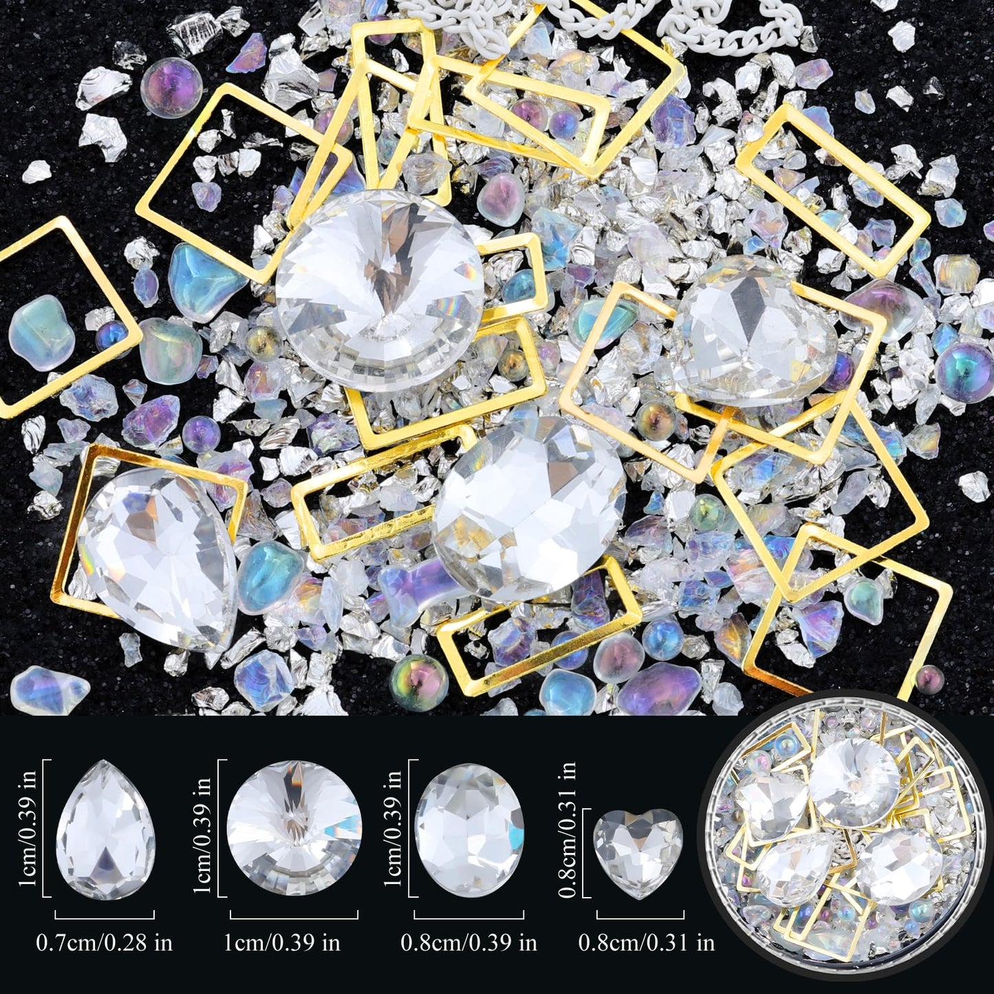 6 Wheels Mixed Sparkle Nail Art Rhinestones Diamonds Crystals Butterfly Beads Artificial Pearls Gold Silver Nail Studs Gems Metal Hollow Rivets Charms (Kit-3)