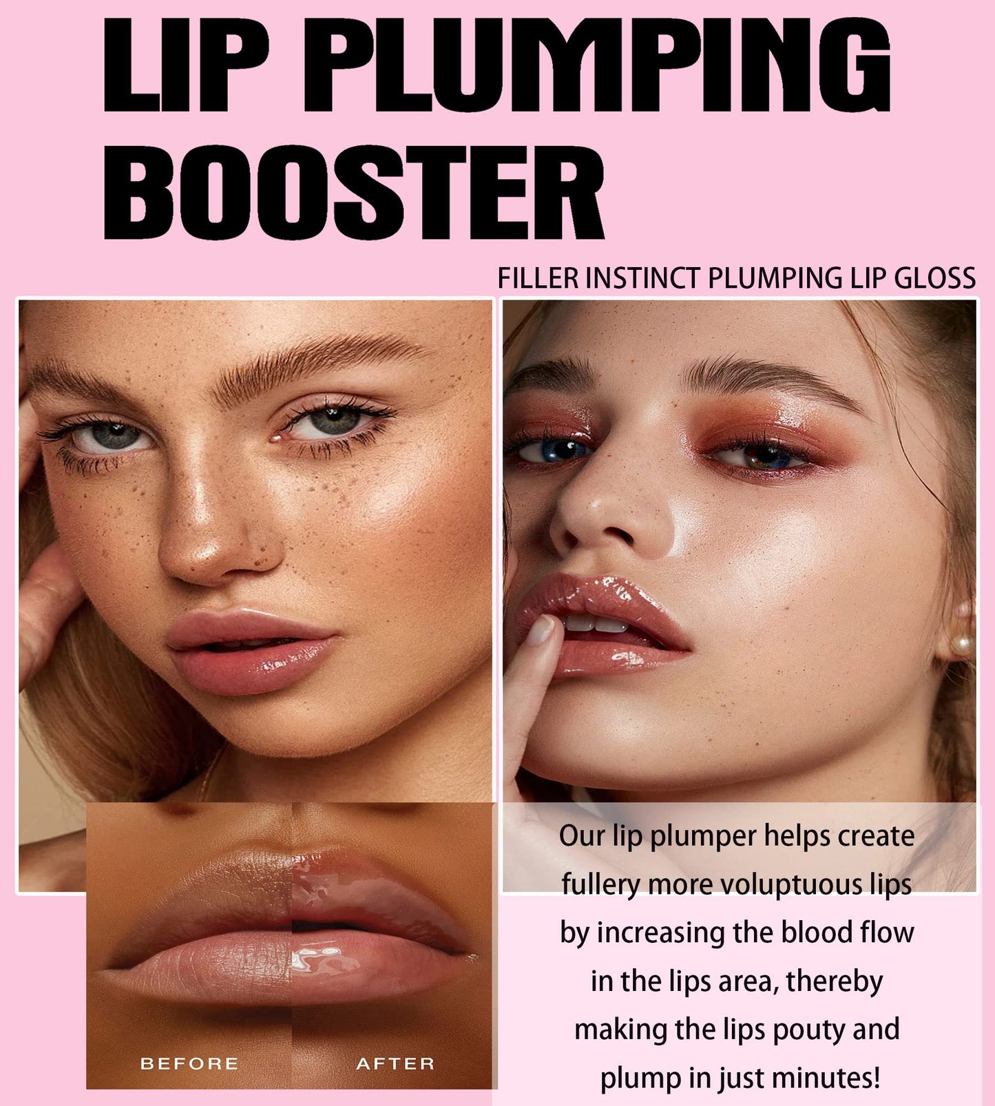 Easilydays Lip Gloss Plumper Glossy Lip Lipstick, Lifter Gloss, Hydrating, Volumizes, High-Shine, Lip Plumping Lip Glass Mirror Lip Glaze Lip Makeup, Plump And Pout Lip Plumper for Women Girls