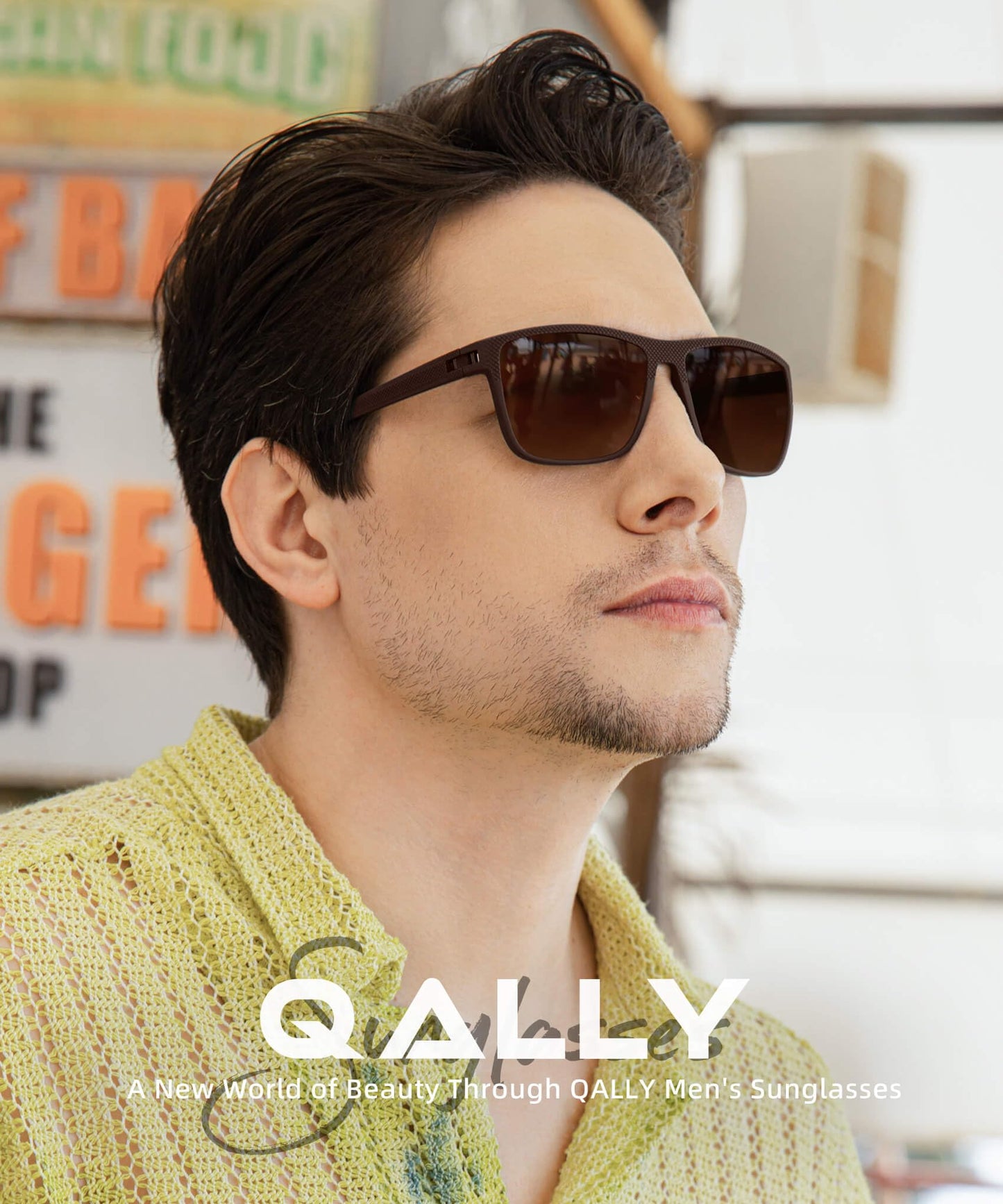 QALLY Night Vision Glasses Men, Polarized Sunglasses Men with UV protection Lightweight Sun Glasses for Driving Fishing Golf