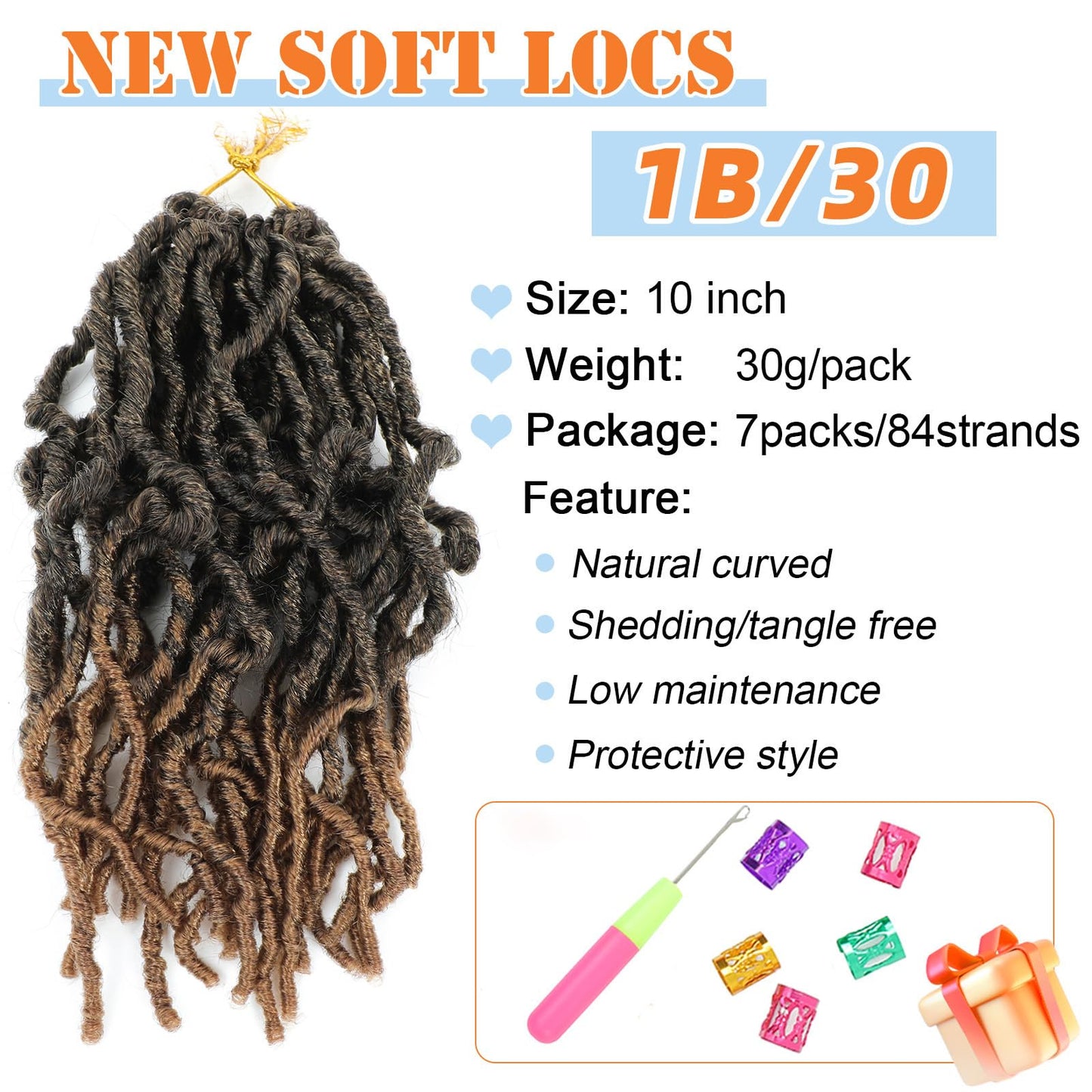 Faux Locs Crochet Hair 10 Inch 7 Packs Short Soft Locs Crochet Hair Pre Looped Crochet Locs for Black Women Butterfly Hair(10inch,7packs,1B/30)