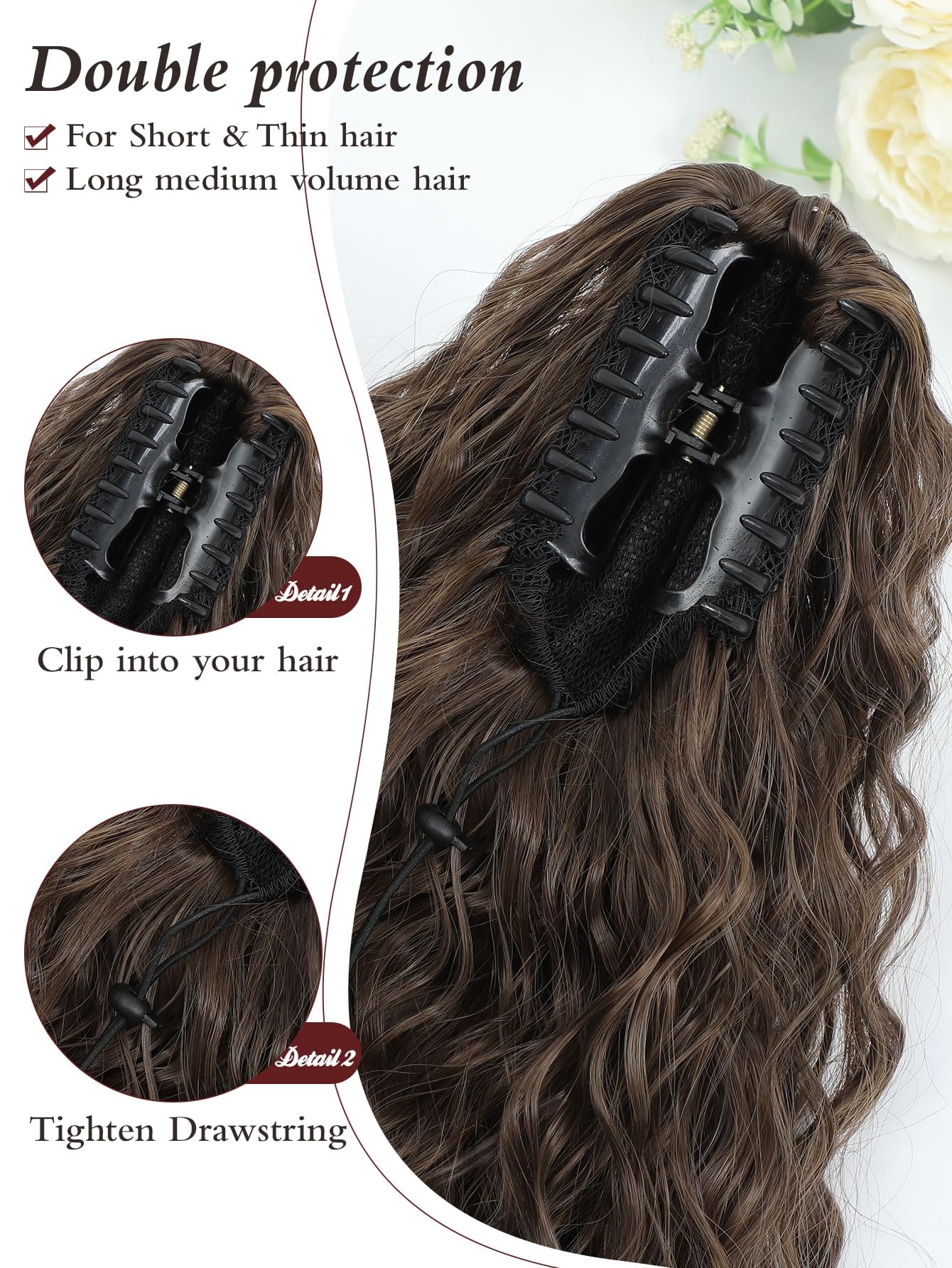 Molefi Ponytail Extension,30Inch Fake Ponytail Brown Hair Extensions Ponytail Long Curly Ponytail Hairpiece for Women Claw Clip in Ponytail for Daily Use