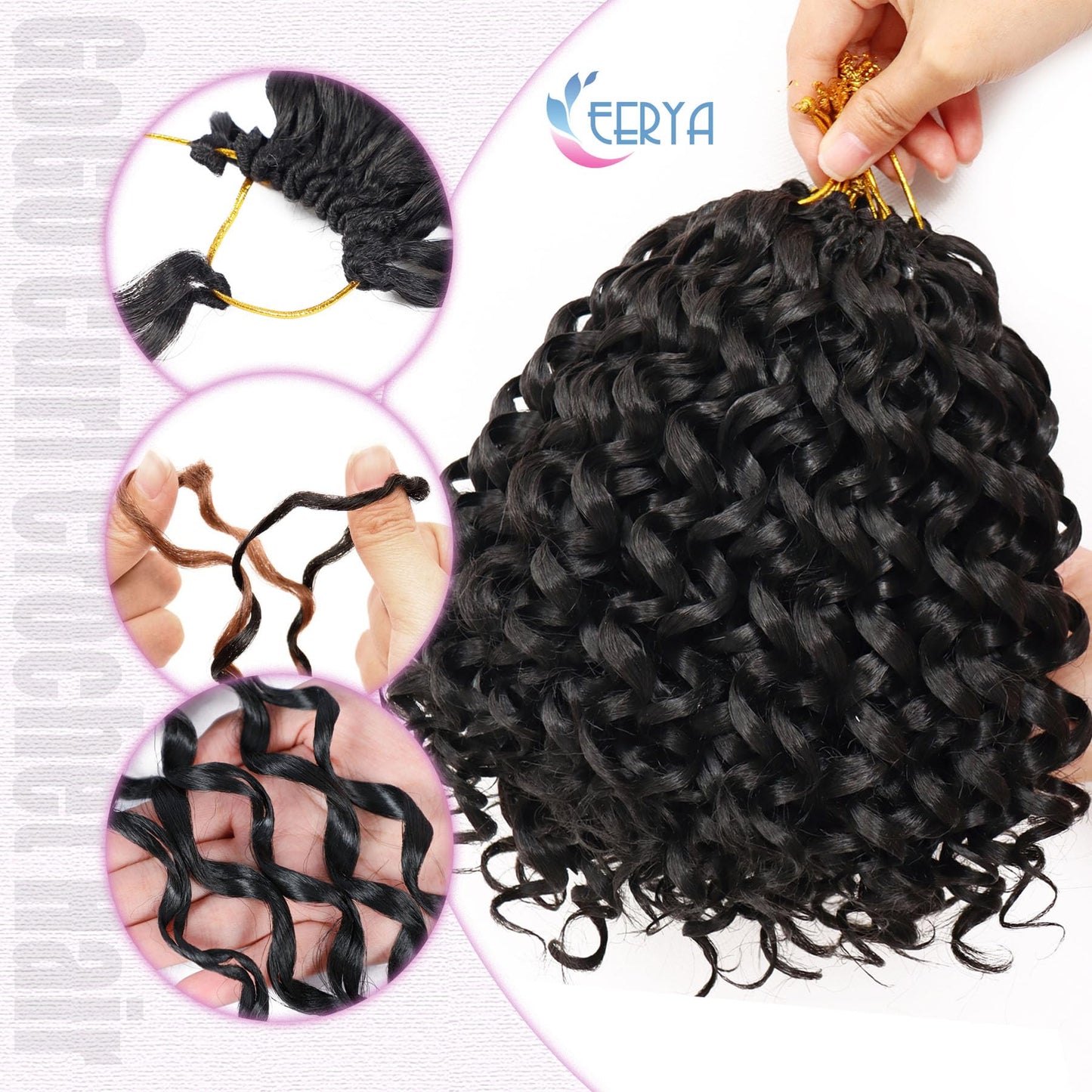 7 Packs GoGo Curl Crochet Hair 6 Inch Short Curly Crochet Hair for Women Water Wave Beach Curl Deep Twist Crochet Braids Synthetic Braiding Hair Extensions (6 Inch, 1B)