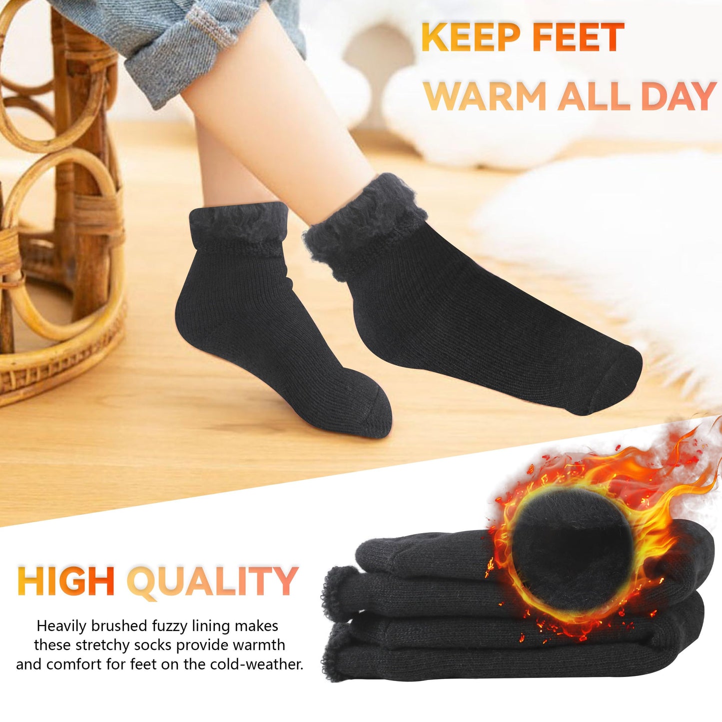 Sunew Heat Warm Thermal Socks 4 Pack, Womens' Mens Heated Socks for Hunting Winter Outdoor Comfortable Skiing Snowboarding Hiking Working Thermal Snow Socks Men Socks for Cold Weather Black Large