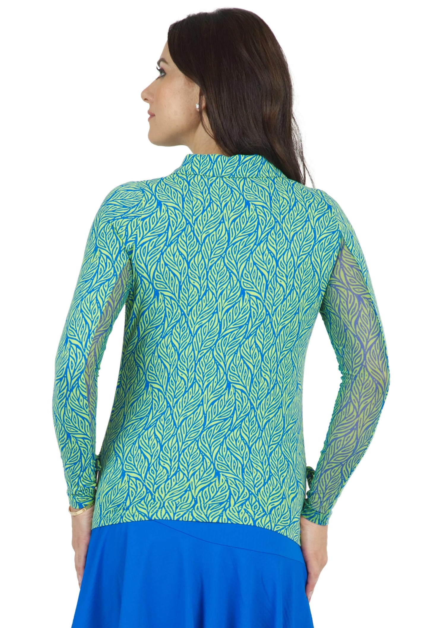 IBKUL Athleisure Wear Sun Protective UPF 50+ Icefil Cooling Tech Sally Print Adjustable Length Long Sleeve Polo - 48655 Orange Peel/Hot Pink Sally M