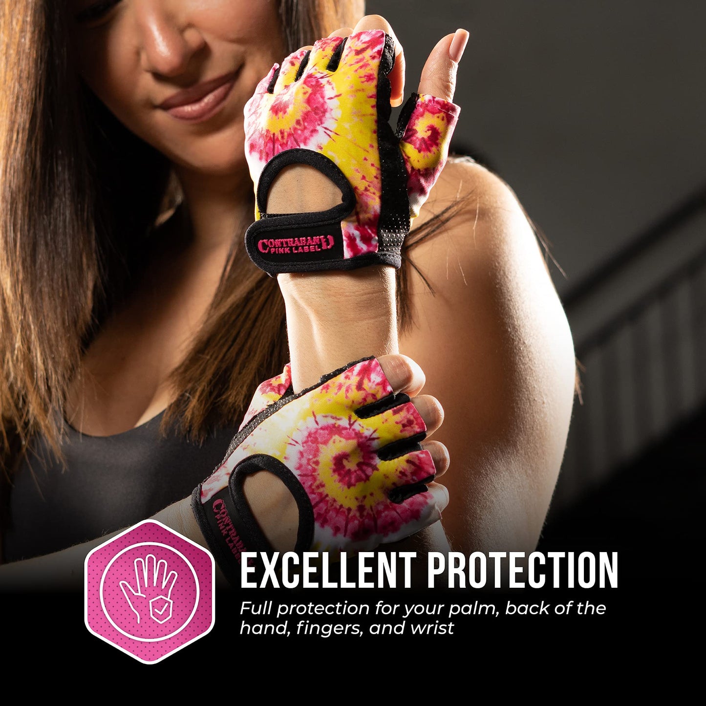 Contraband Pink Label 5347 Womens Designer Workout Gloves | Tie Dye Print w/Grip-Lock⢠Silicone Palm (X-Small, PY)