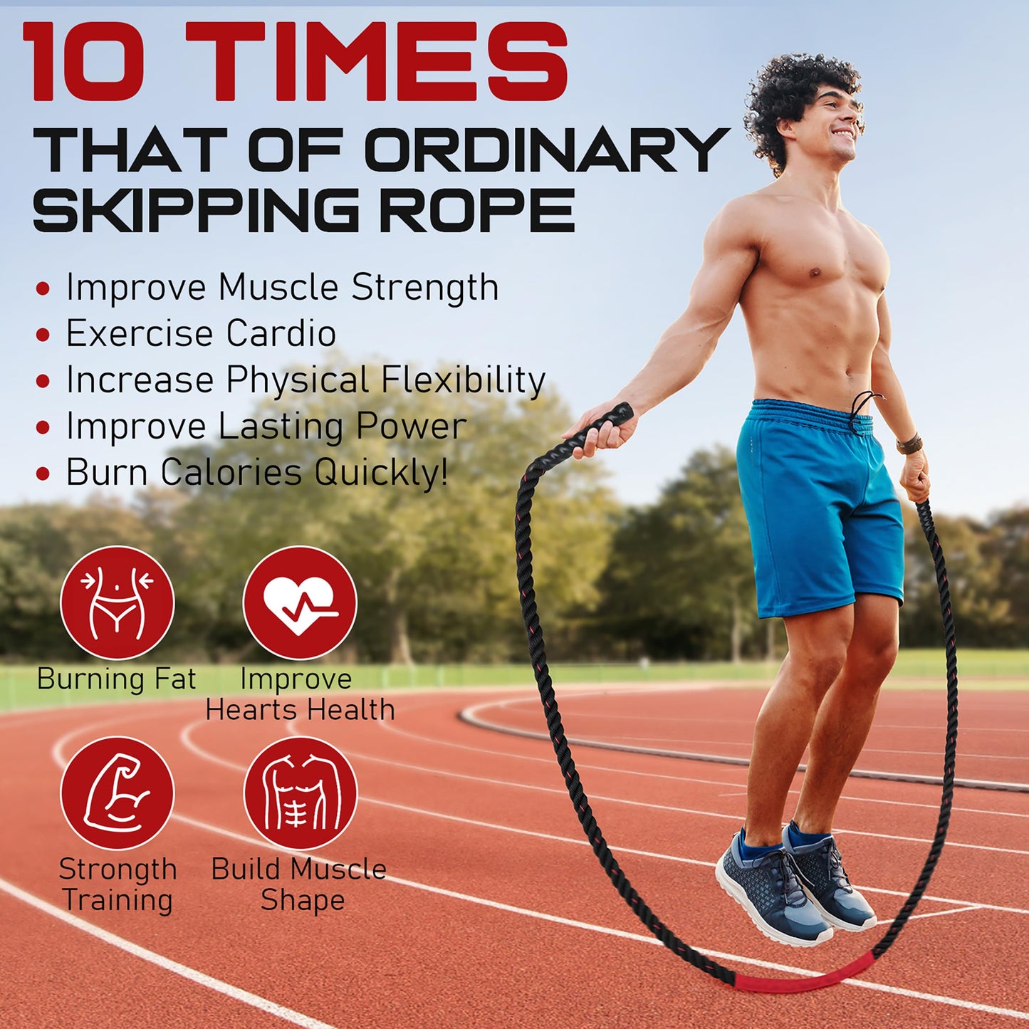 Jump Rope, 5LB Weighted Jump Rope for Fitness, 9.8ft Heavy Jumping Ropes for Exercise, Adult Workout Rope for Men & Women Improve Strength, Skipping Rope for Gym Training, Home Workout