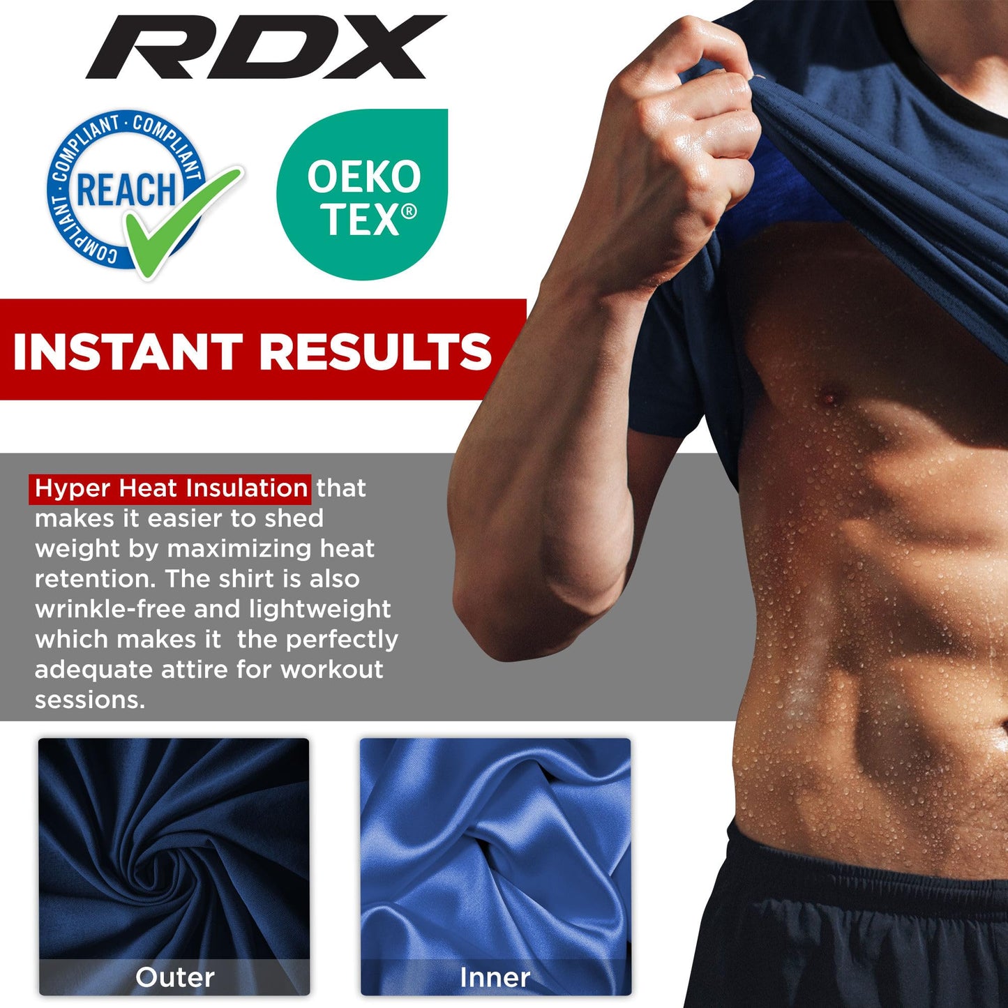RDX Men's Sauna Shirt Heat Trapping Sweat Suit - Reach Oeko TEX 100 Certified T-Shirt - Gym Workout Fitness Tank Top Trimmer