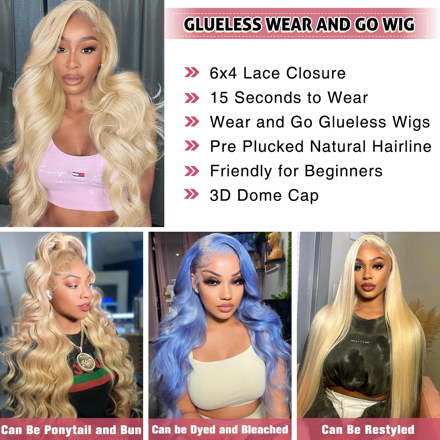 613 Closure Wig Human Hair Glueless Wigs Human Hair Pre Plucked Pre Cut 180% Density Wear and Go Glueless Wig 6x4 HD Body Wave Lace Front Wigs Human Hair for Women Frontal Wigs Human Hair 22inch
