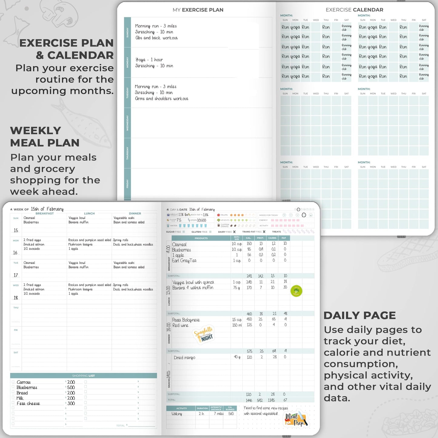 Clever Fox Food Journal Pro – Diet & Wellness Planner for Women & Men – Weight Loss Diary with Calorie Tracker – Food Log for Tracking Meals, Exercise & Weightloss - Undated, 7" x 10" Gray