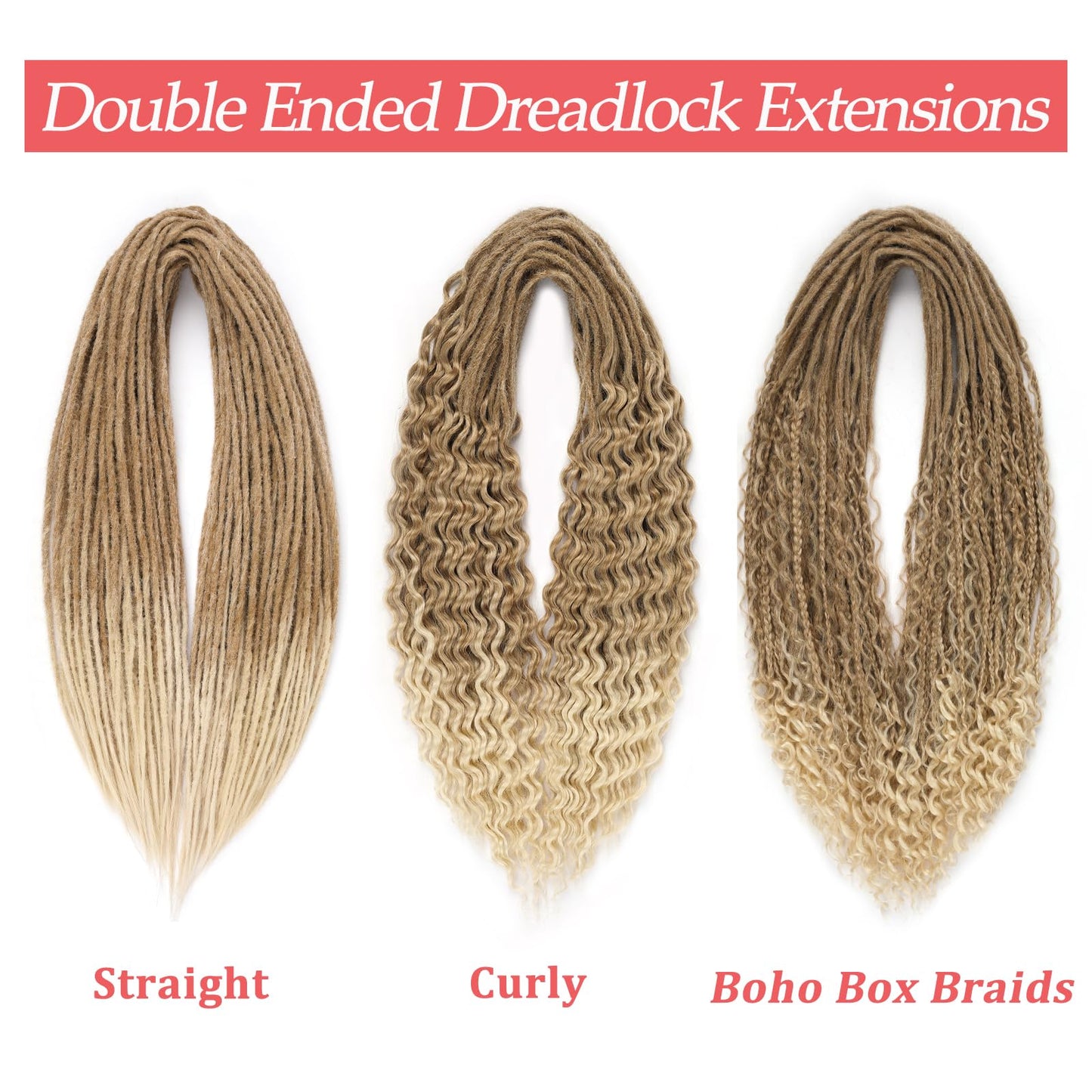 Leeven Black to Blonde Double Ended Dreadlock Extensions 24 Inch 0.6 cm Width Thin Synthetic DE Dreads Crochet Dreads 10 Strands Handmade Loc Extensions for Women Men