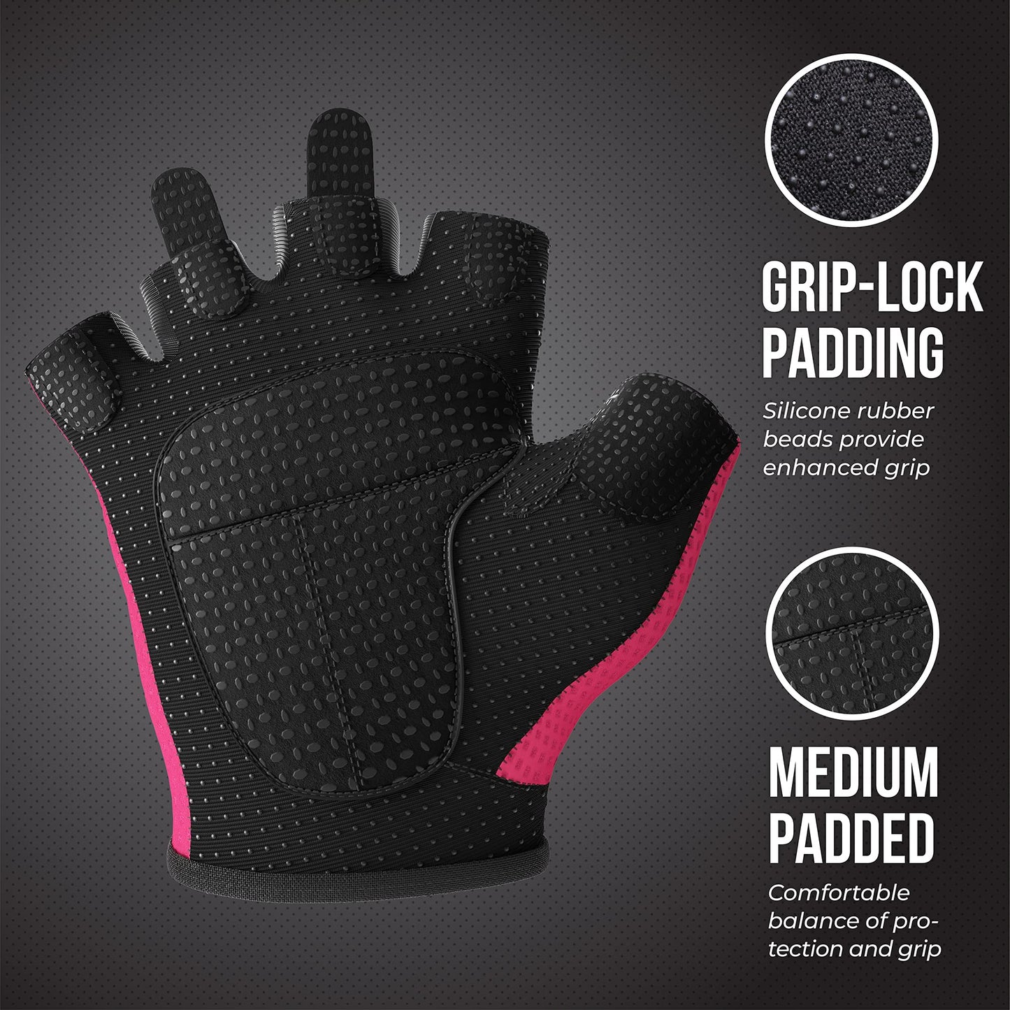 5307 Womens Designer Workout Gloves | Low Sweat Diamond Mesh Fabric w/Grip-Lock⢠Silicone Palm (Pink, X-Small)
