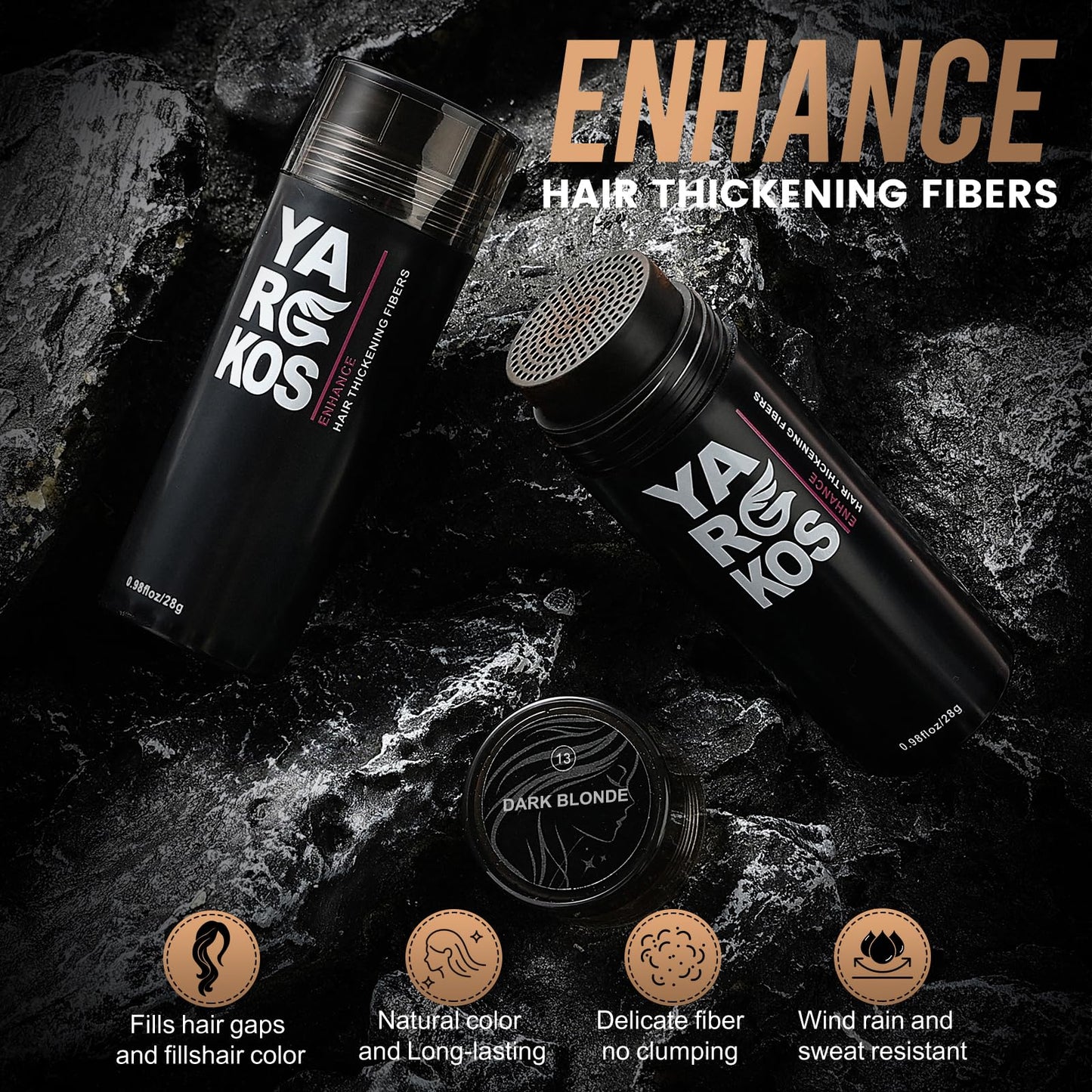 Yargkos Hair Fibers for Thinning Hair or Fill In Fine, Hair Building Fibers (28g) for Women & Men, Hair Powder for Instantly Thicker, Fuller Looking - DARK BLONDE