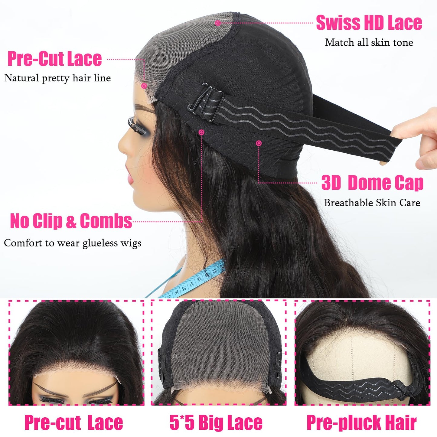 Uveous 5X5 HD Lace Closure Wigs Human Hair Wear and Go Glueless Wigs Human Hair Pre Plucked Pre Cut Lace No Glue Body Wave Lace Front Wigs for Women 22 inch