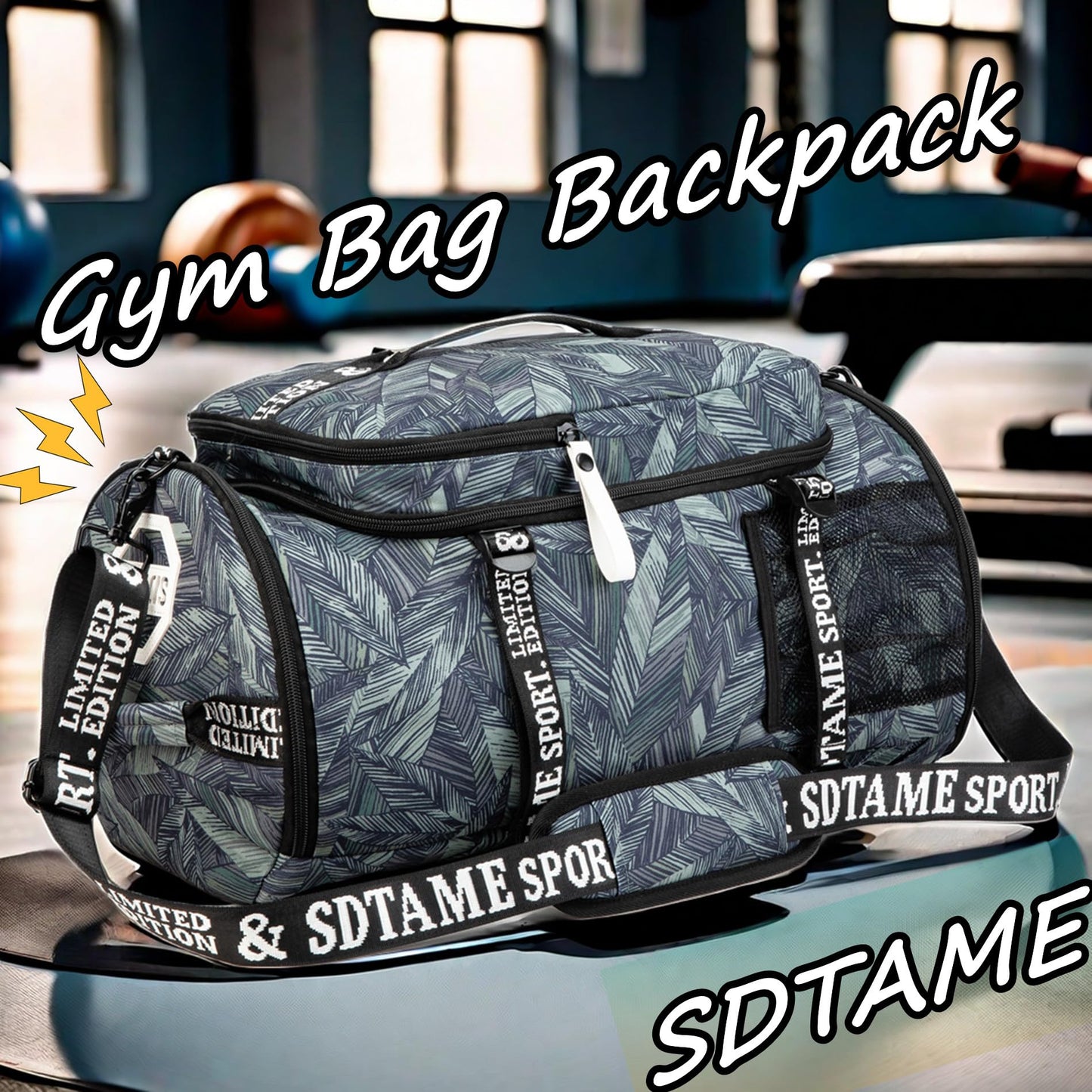 Gym Duffle Bag Backpack with Shoe Compartment,4 ways Travel Backpack for Women and Men,Multi-Functional Weekender bag with Waterproof Layer&Laptop Compartment for Fitness, Travel,Camping(Silver)