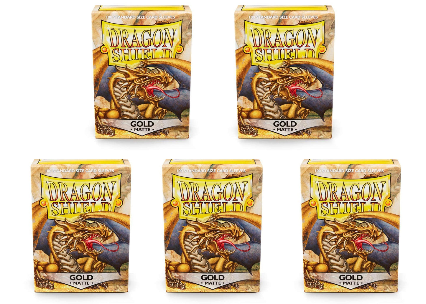 5 Packs Dragon Shield Matte Gold Standard Size 100 ct Card Sleeves Value Bundle!