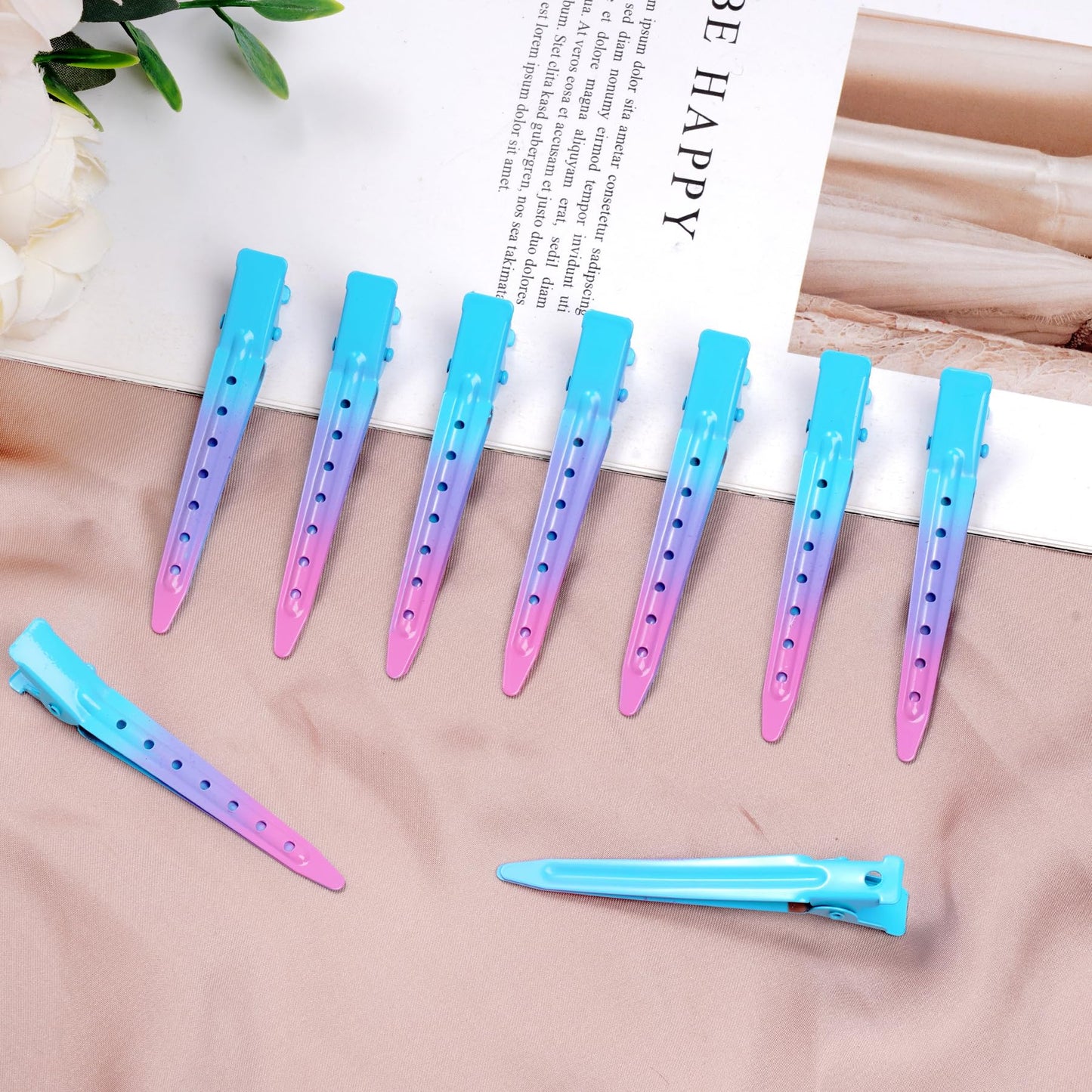 24 Packs Duck Bill Clips, Bantoye 2.75 Inches Rustproof Metal Alligator Curl Clips with Holes for Hair Styling, Hair Coloring, Gradient Blue