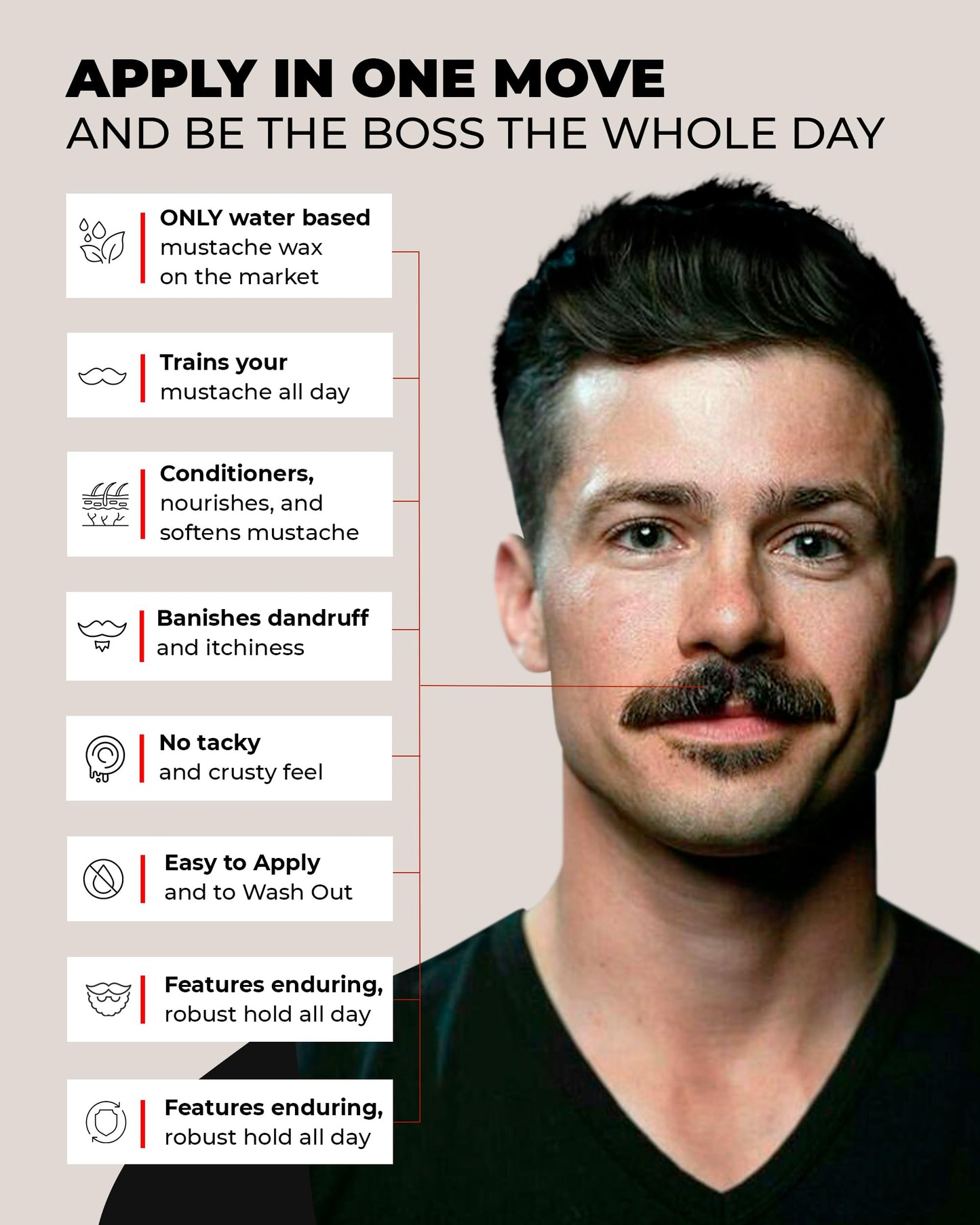 Bossman MUDstache Unscented Mustache Wax for Men & Acetate Folding Comb - Styling and Grooming Combo