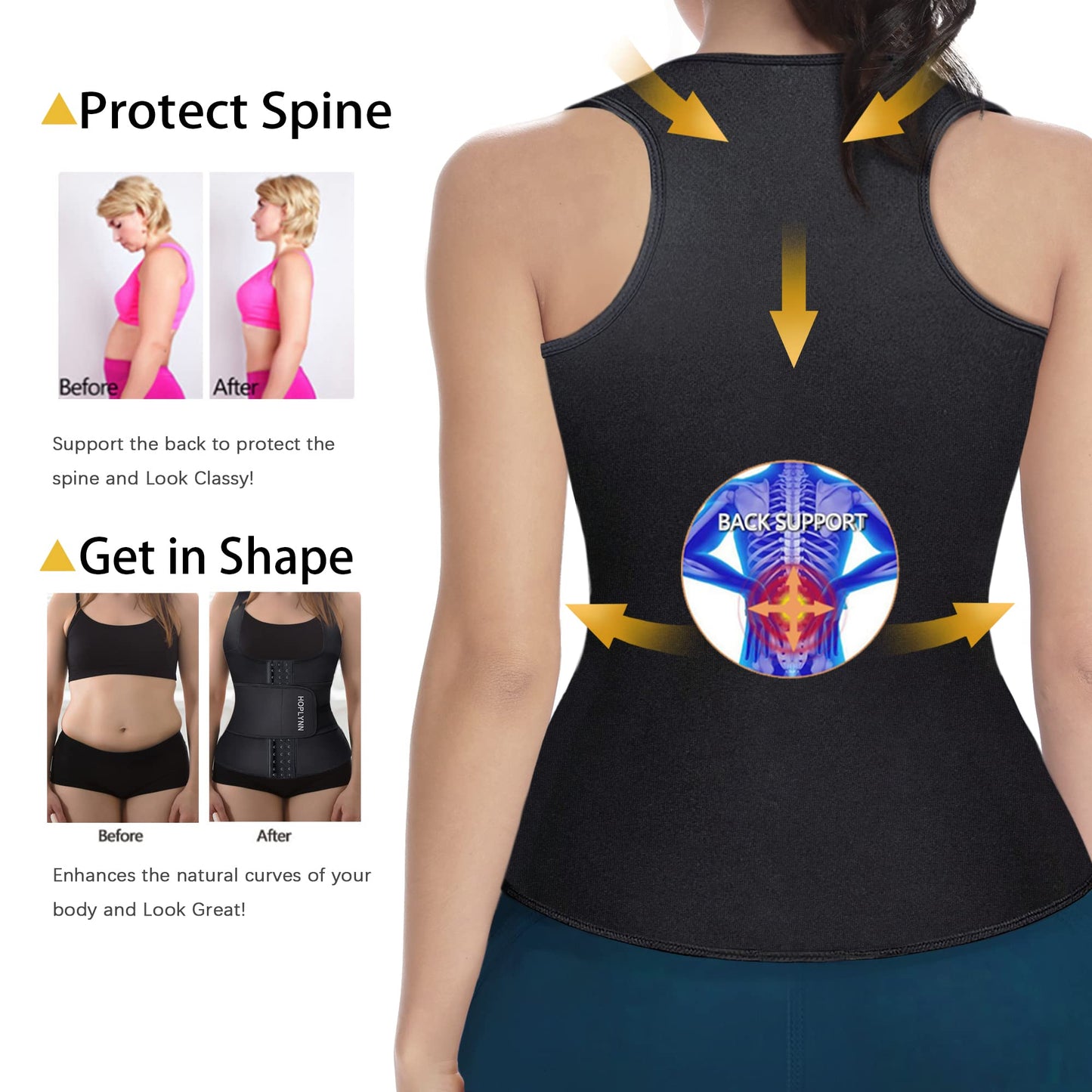 HOPLYNN Neoprene Sauna Sweat Waist Trainer Corset Trimmer Vest for Women Tummy Control, Waist Cincher Body Shaper Black Small