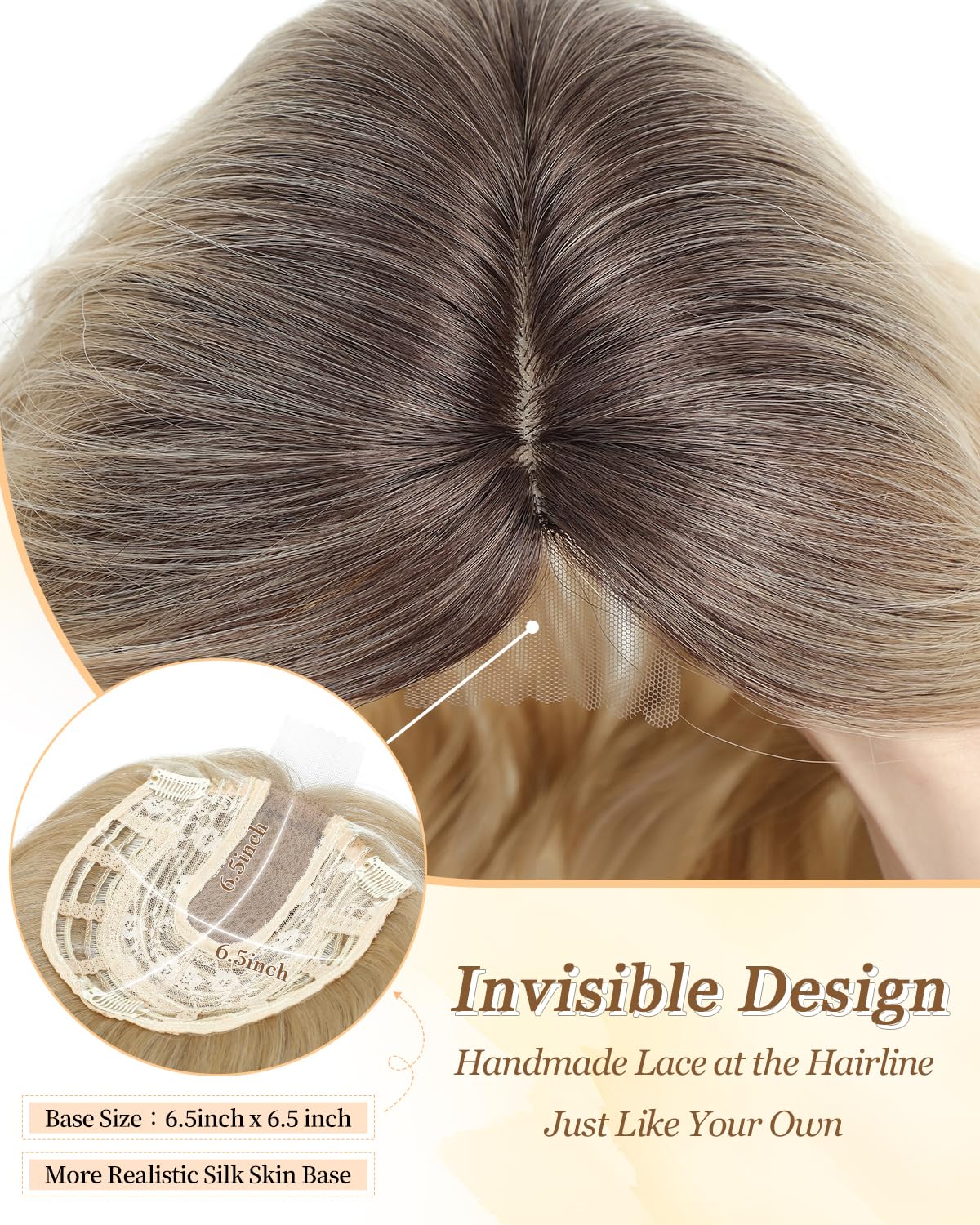 PANEWAY 16Inch Hair Toppers for Women with Thinning Hair - 6.5''x6.5'' Ladies Wiglets Toppers - Ombre Dark Root to Blonde