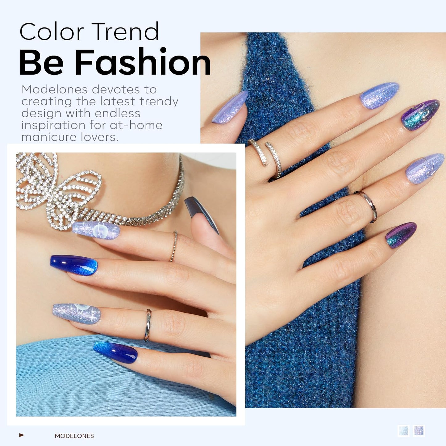 modelones Gel Nail Polish Set 2 PCS 15 ML Blue Cat Eye Gel Nail Polish Glitter Galaxy Dark Blue 9D Nail Gel Polish With Magnet Light Blue White Shimmer Soak Off Led Nail Art Gel DIY Salon For Women