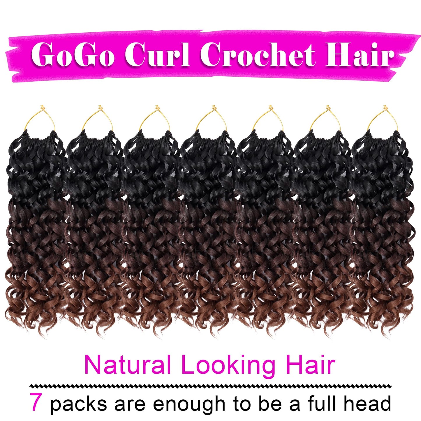 7 Packs GoGo Curl Crochet Hair 10 Inch Short Curly Crochet Hair for Women Beach Curl Water Wave Deep Twist Crochet Braids Synthetic Braiding Hair Extensions (10 Inch,T1B/4/30)