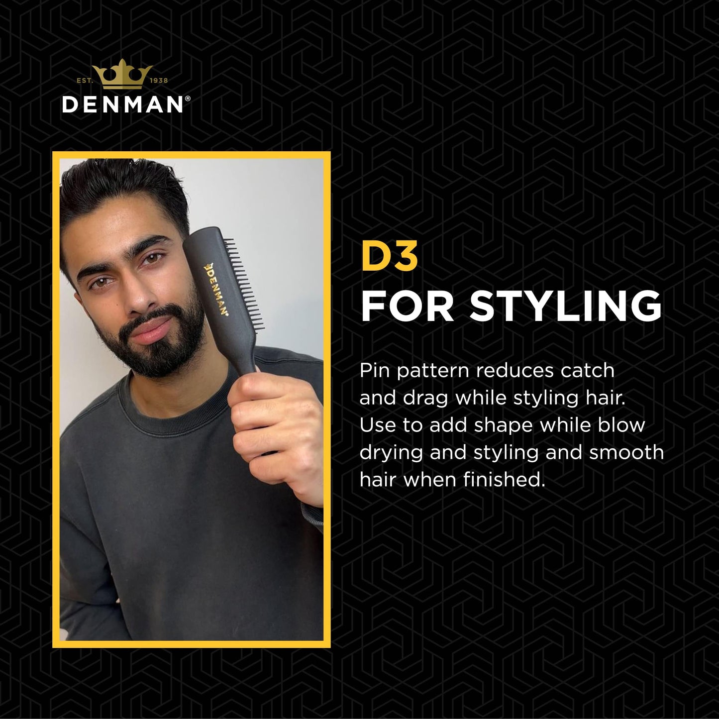 Jack Dean by Denman Curly Hair Brush D3 (All Black) 7 Row Styling Brush for Detangling, Separating, Shaping and Defining Curls - For Women and Men