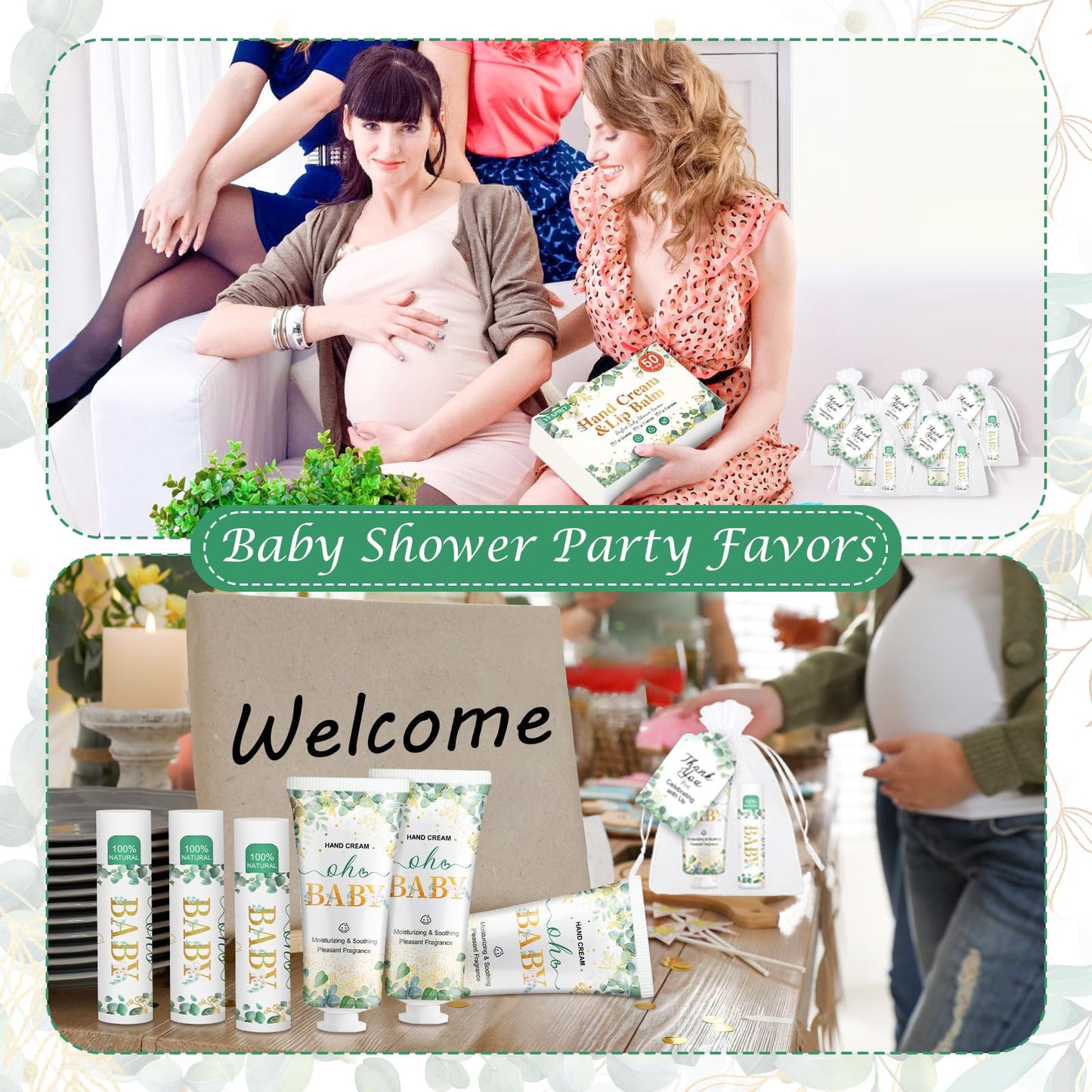 50 Pack Hand Cream Bulk and Lip Balm Bulk Gifts Sets, Baby Shower Favors and Bridal Shower Favors for Guests with Thank You Card and Organza Gift Bags, Thank You Gifts for Women (Oh Baby)