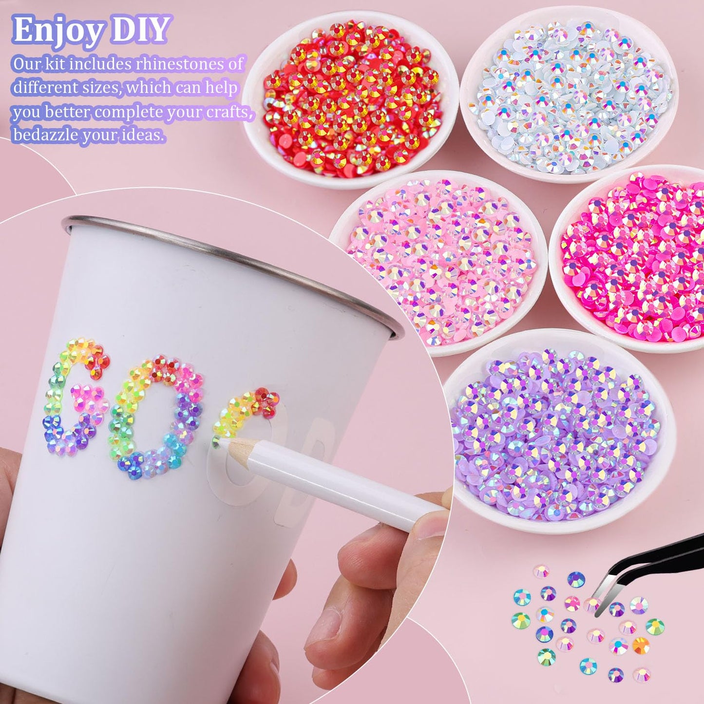 18000Pcs Resin Jelly Rhinestones with Tweezers for Crafting, Mixed-Color 3mm Flatback Gems, Bedazzling Crystal for DIY Crafts Clothing Tumblers Mugs Shoes Fabric Nail Art