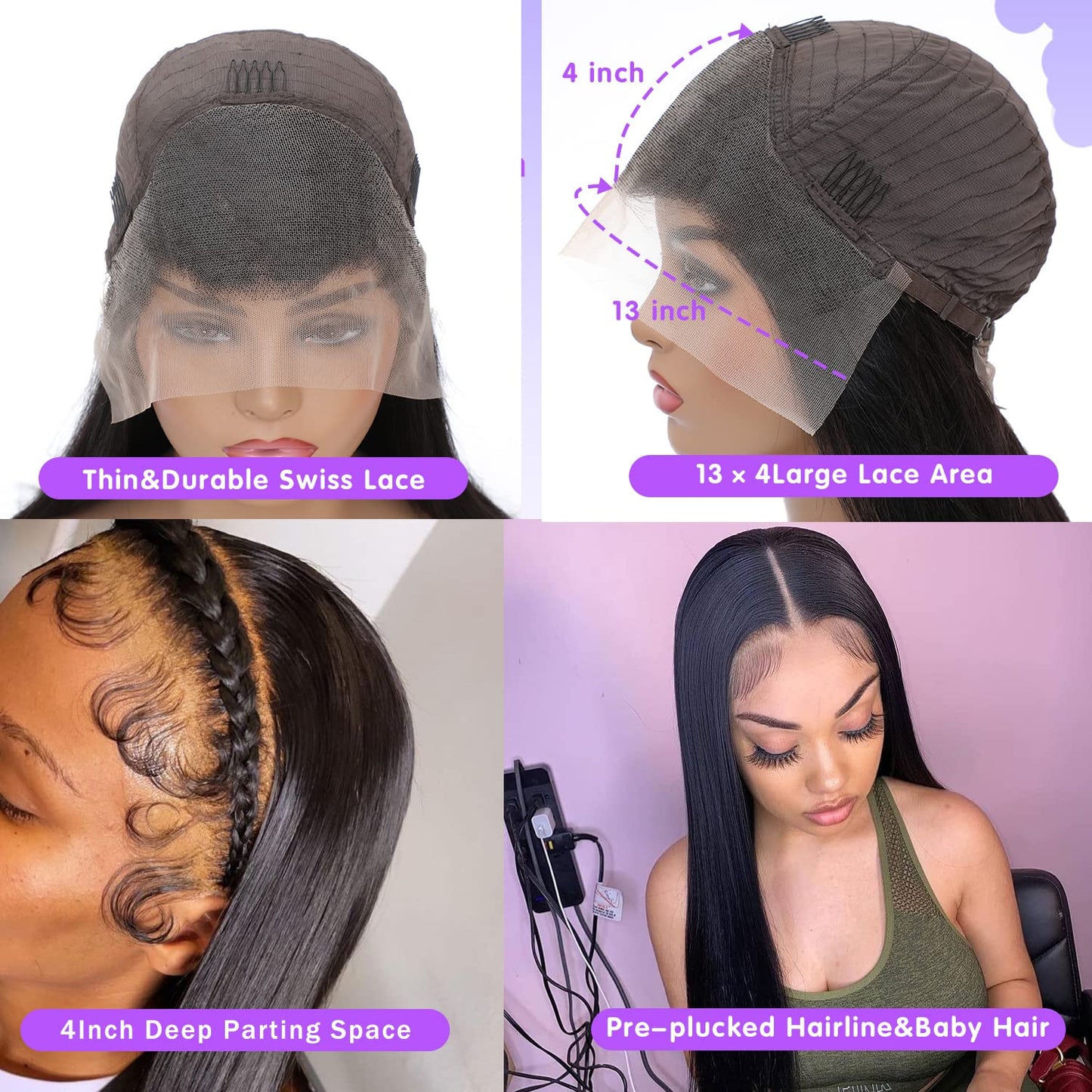 AAKJJ Lace Front Wigs Human Hair Pre Plucked with Baby Hair Straight 13x4 Human Hair HD Transparent Lace Front Wigs for Women Glueless 200 Density (24 Inch, Straight Wigs)