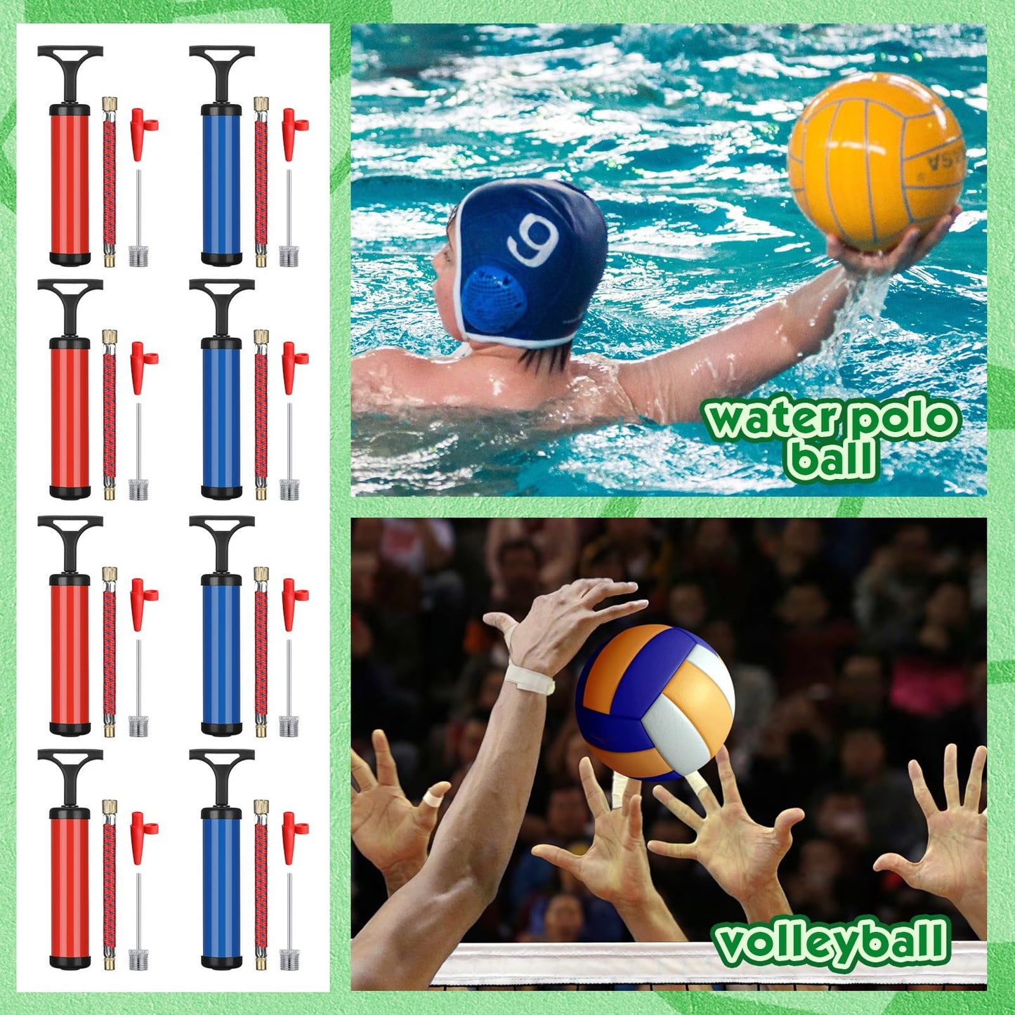 60 Sets 8'' Ball Pump Kit Portable Air Pump with Needles Nozzles Flexible Extension Hose Soccer Volleyball Basketball Pump for Exercise Sports Water Ball Football Rugby, Blue and Red