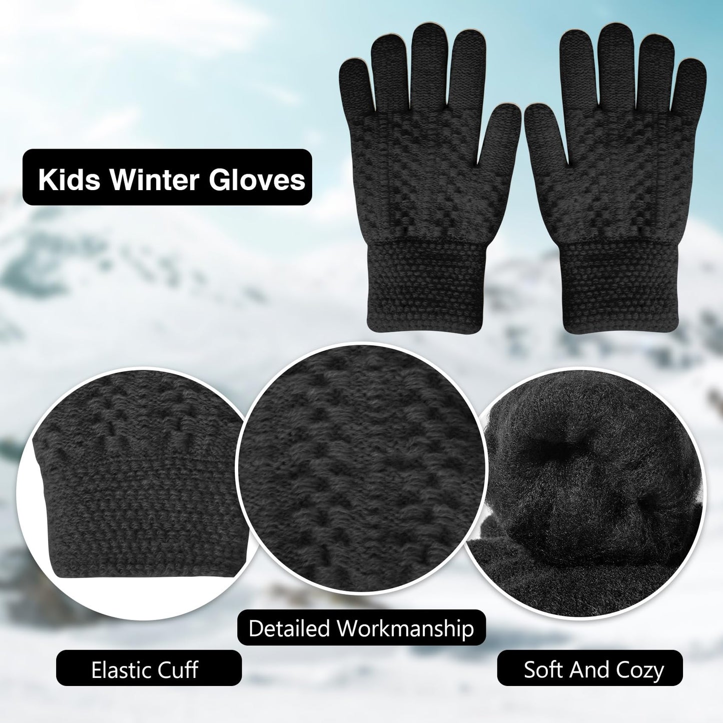 3PCS Kids Winter Hat Scarf Gloves Set Knit Thick Warm Toddler Pompom Beanie Neck Warmer for Girls Boys