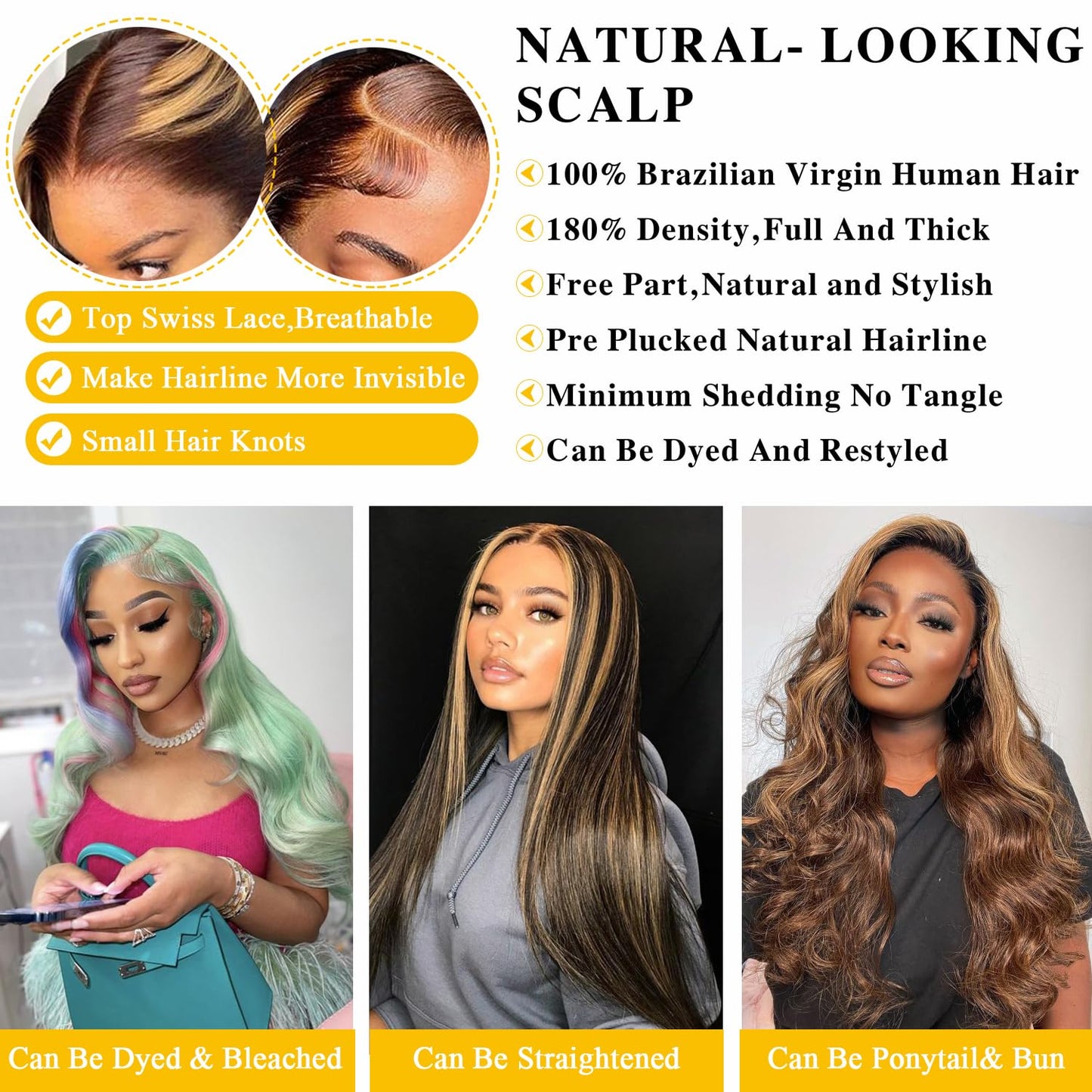 SPOU 13x6 Highlight Ombre Lace Frontal Wigs Human Hair 4/27 Honey Blonde 180% Density Body Wave Wig for Women HD Transparent Lace Front Wig with Highlights Colored Glueless Wigs Human Hair 24 Inch