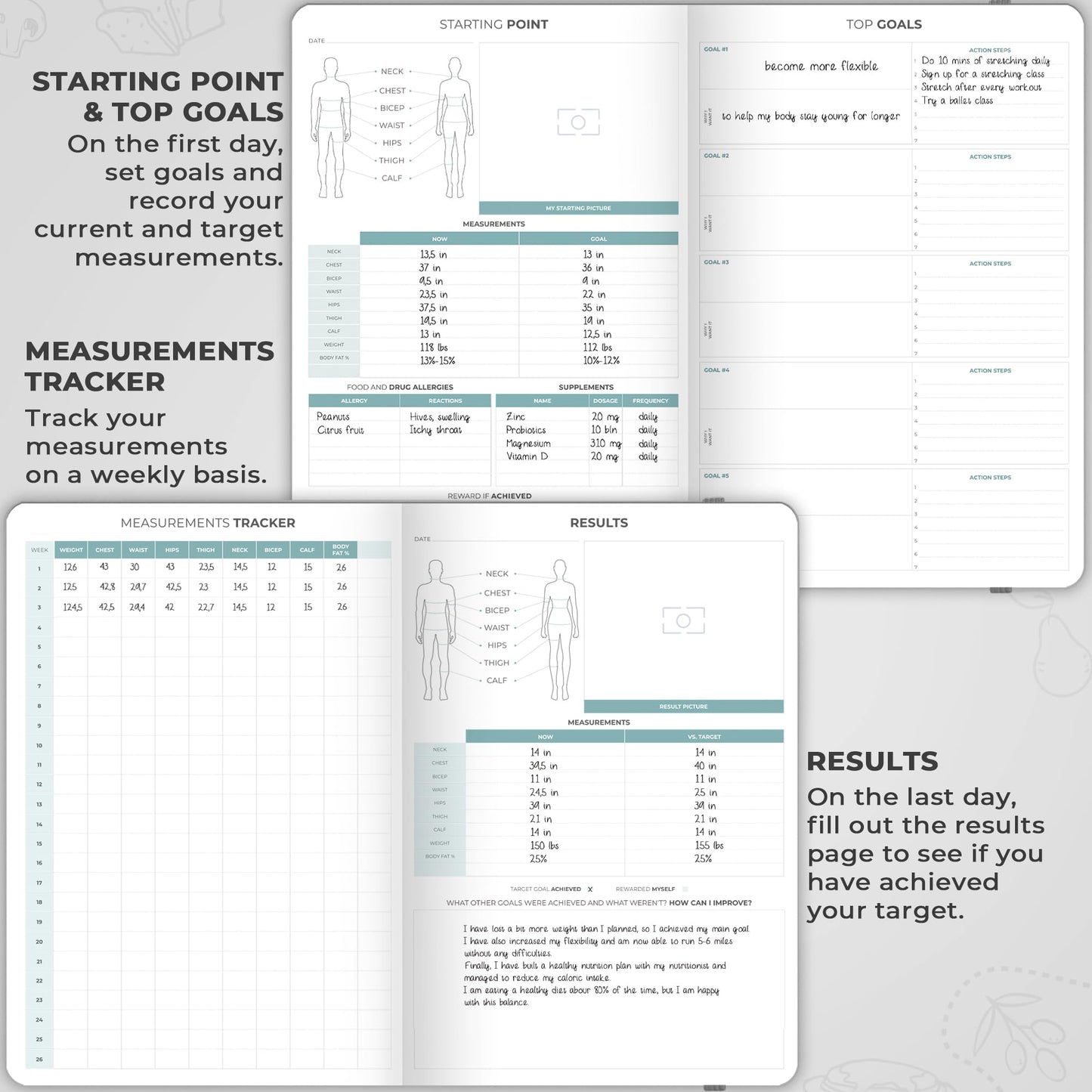 Clever Fox Food Journal Pro – Diet & Wellness Planner for Women & Men – Weight Loss Diary with Calorie Tracker – Food Log for Tracking Meals, Exercise & Weightloss - Undated, 7" x 10" Gray